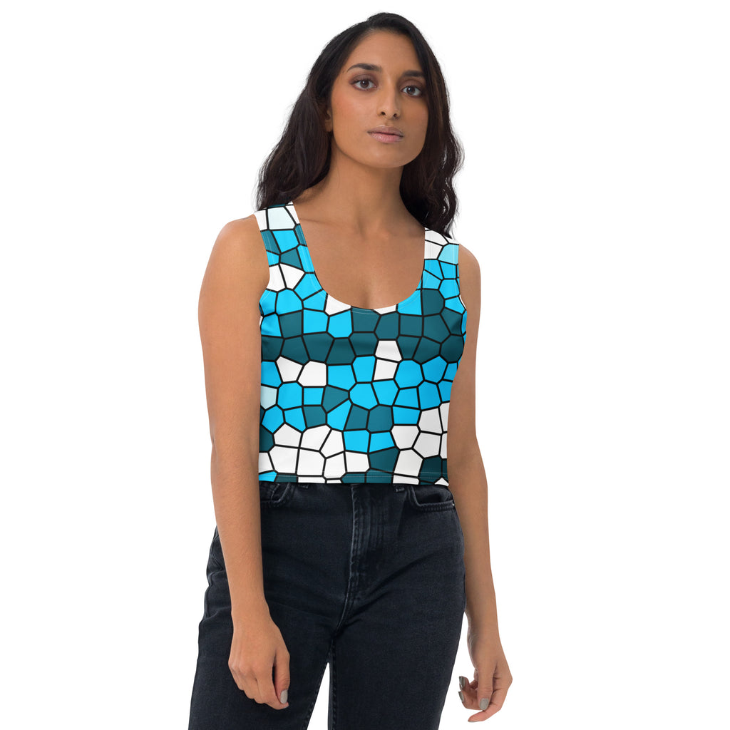 Women's Blue Abstract Buttery Soft Crop Top- Quick-Drying UPF 50+ Stretch Top