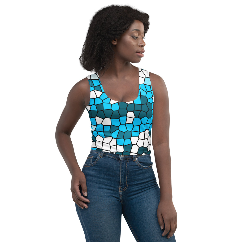 Women's Blue Abstract Buttery Soft Crop Top- Quick-Drying UPF 50+ Stretch Top