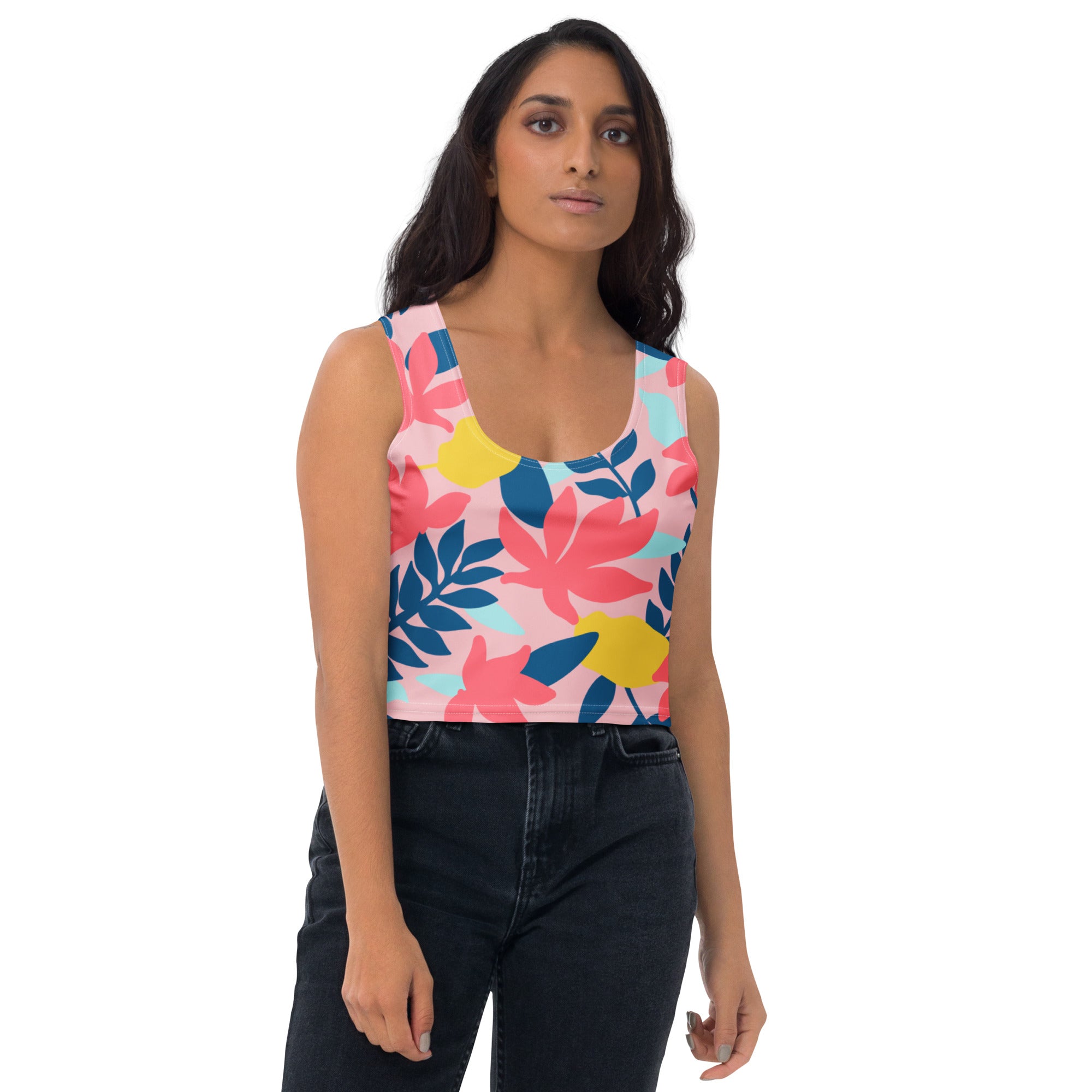 Women's Tropical Floral Buttery Soft Crop Top- Quick-Drying UPF 50+ Stretch Top