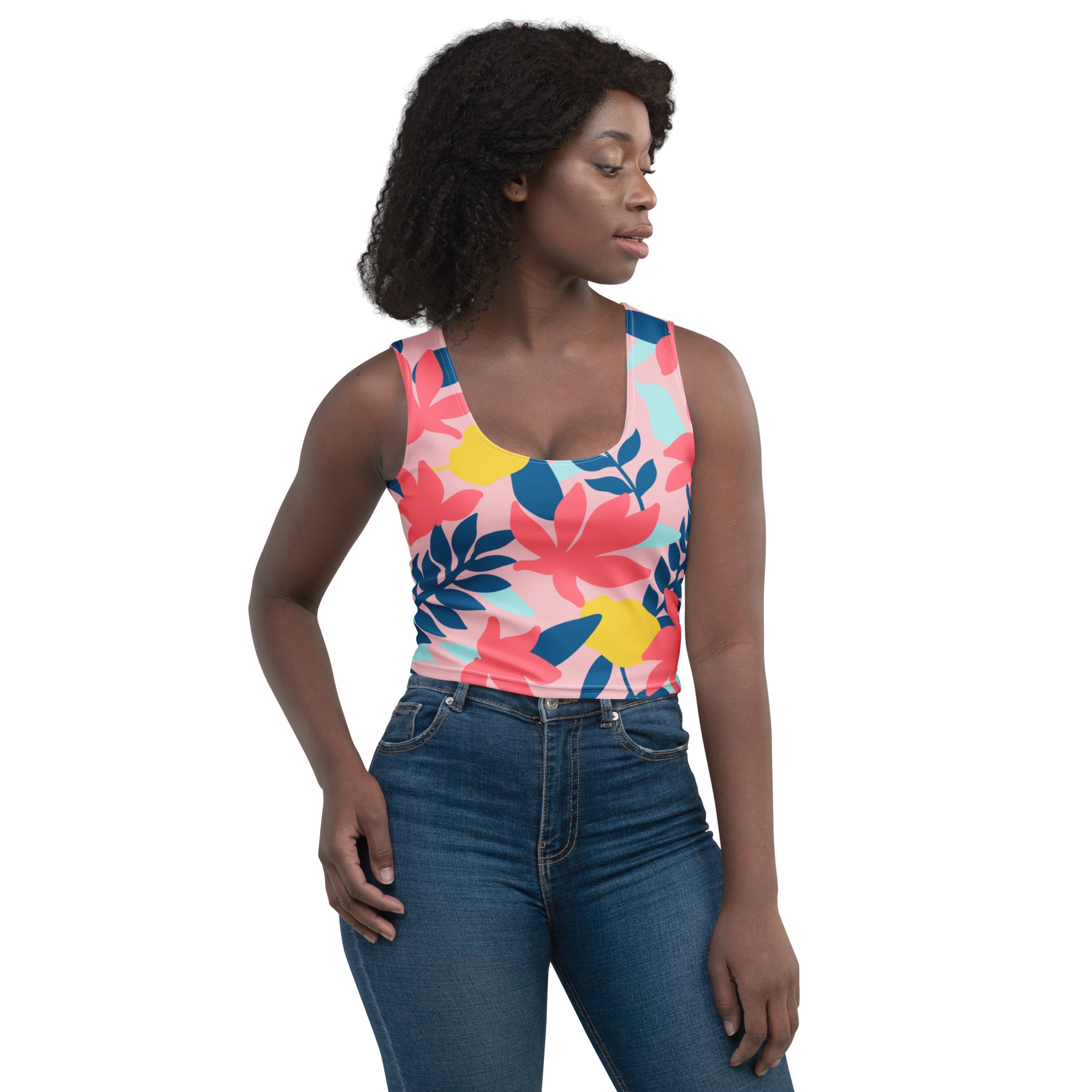 Women's Tropical Floral Buttery Soft Crop Top- Quick-Drying UPF 50+ Stretch Top