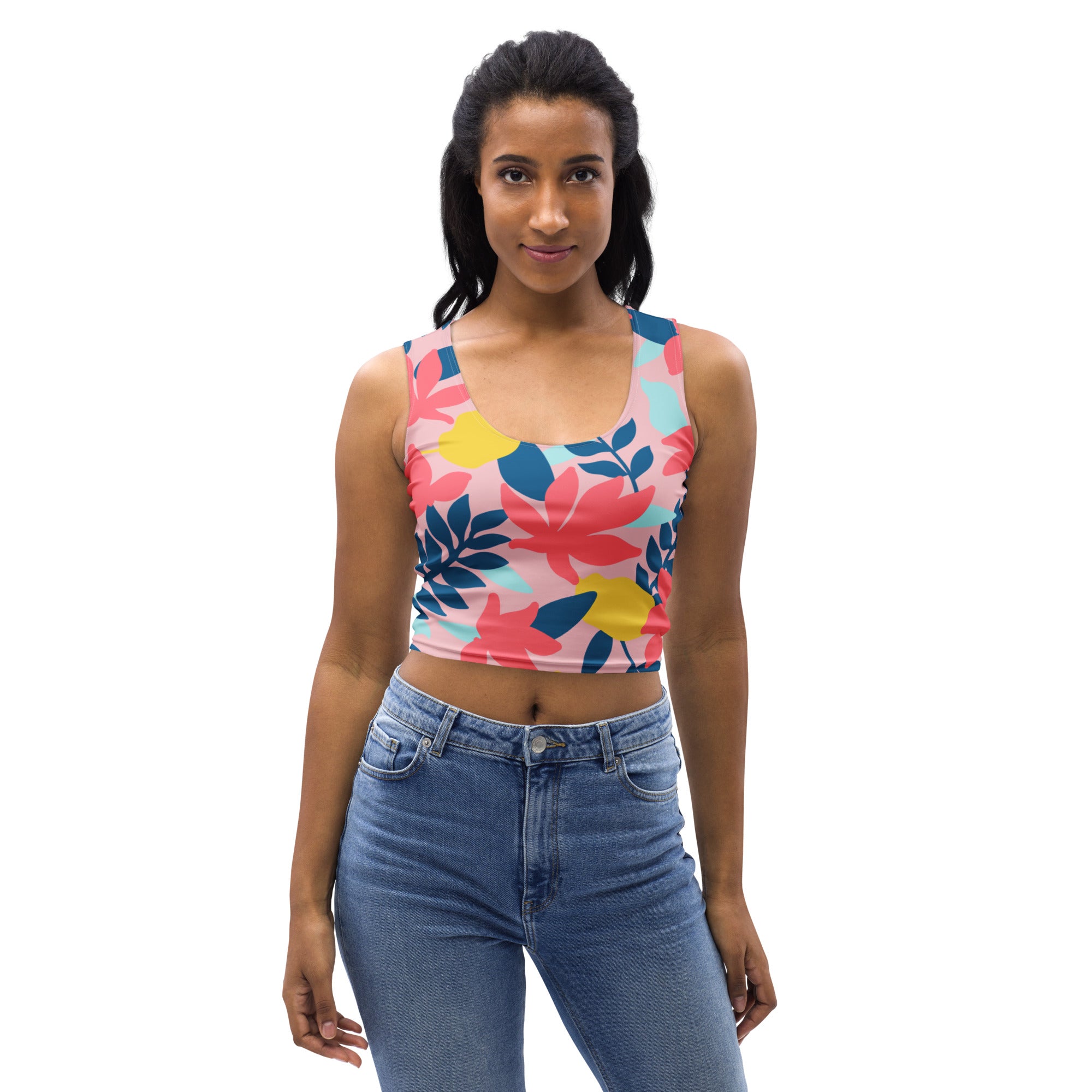 Women's Tropical Floral Buttery Soft Crop Top- Quick-Drying UPF 50+ Stretch Top