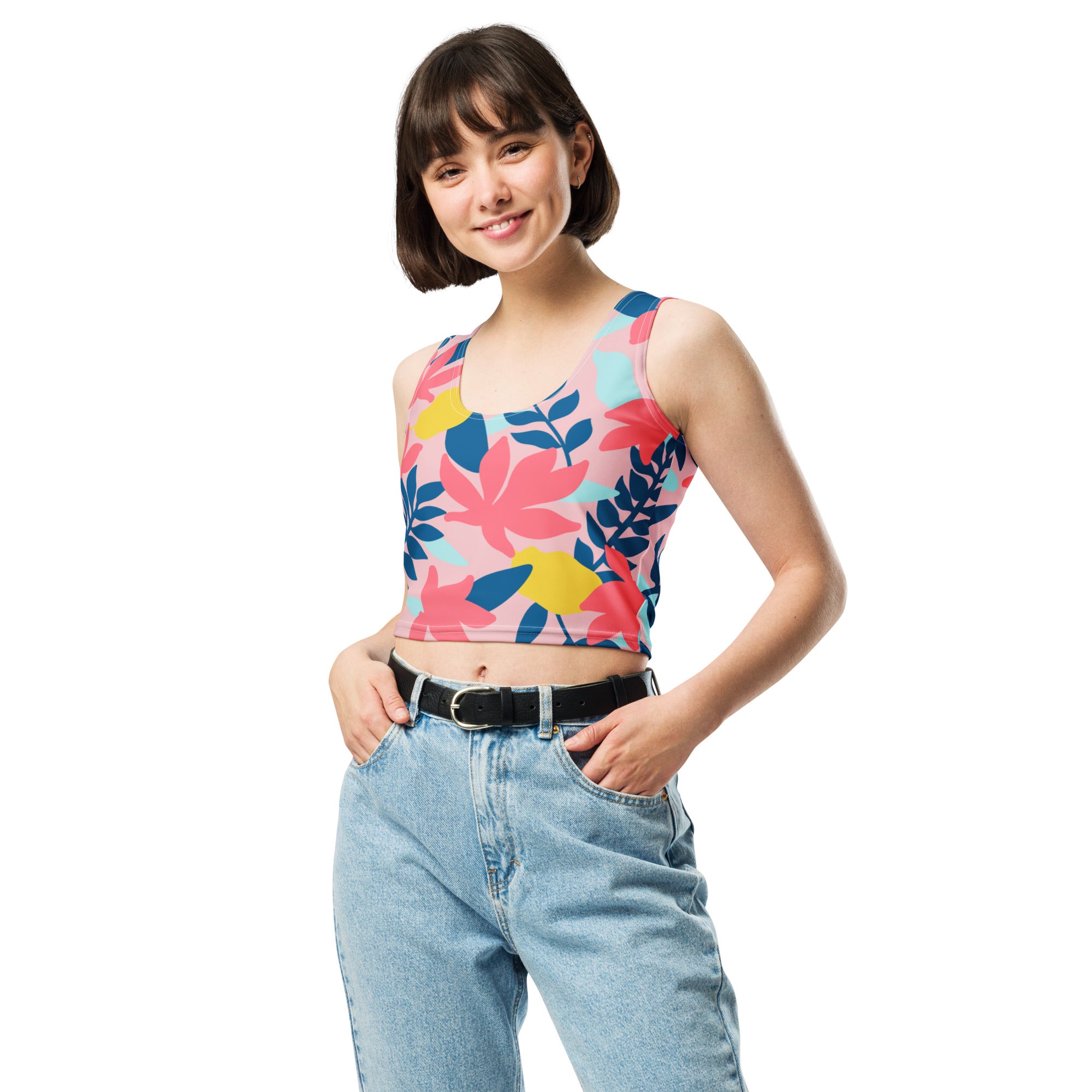 Women's Tropical Floral Buttery Soft Crop Top- Quick-Drying UPF 50+ Stretch Top