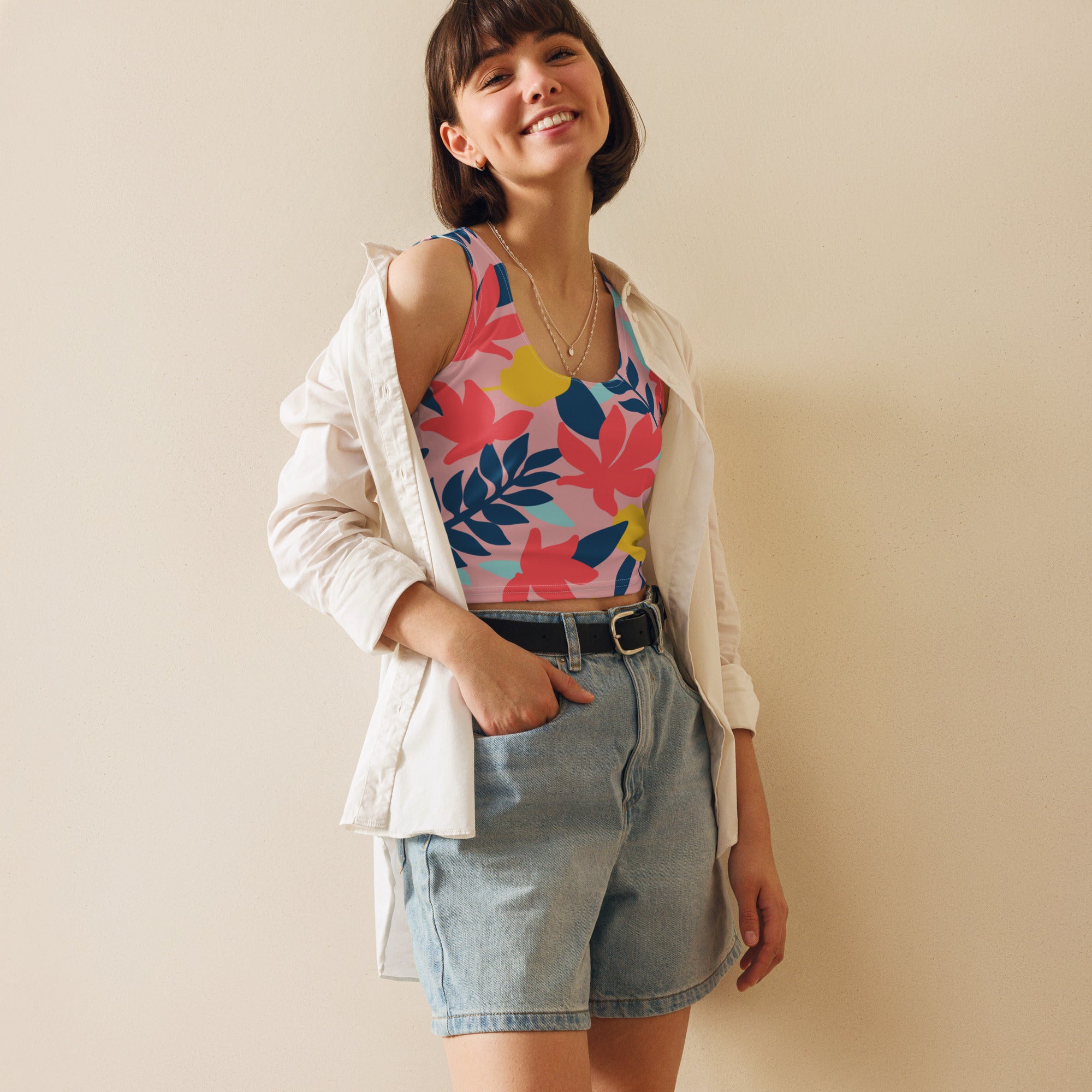 Women's Tropical Floral Buttery Soft Crop Top- Quick-Drying UPF 50+ Stretch Top