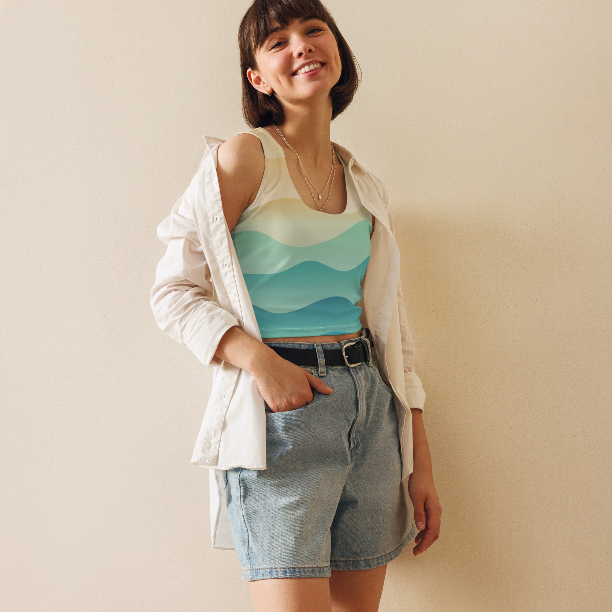 Women's Wavy Sand Buttery Soft Crop Top- Quick-Drying UPF 50+ Stretch Top