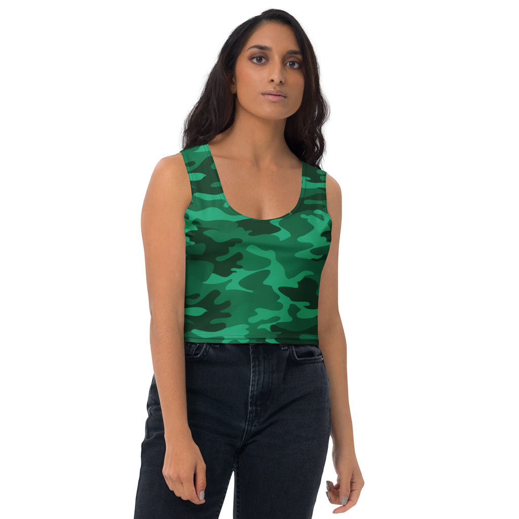 Women's Green Camouflage Buttery Soft Crop Top- Quick-Drying UPF 50+ Stretch Top
