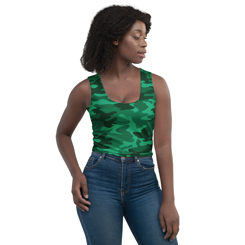Women's Green Camouflage Buttery Soft Crop Top- Quick-Drying UPF 50+ Stretch Top