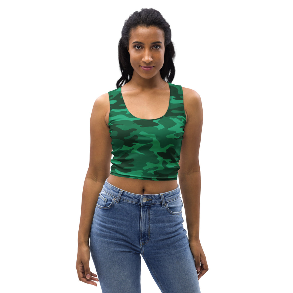 Women's Green Camouflage Buttery Soft Crop Top- Quick-Drying UPF 50+ Stretch Top