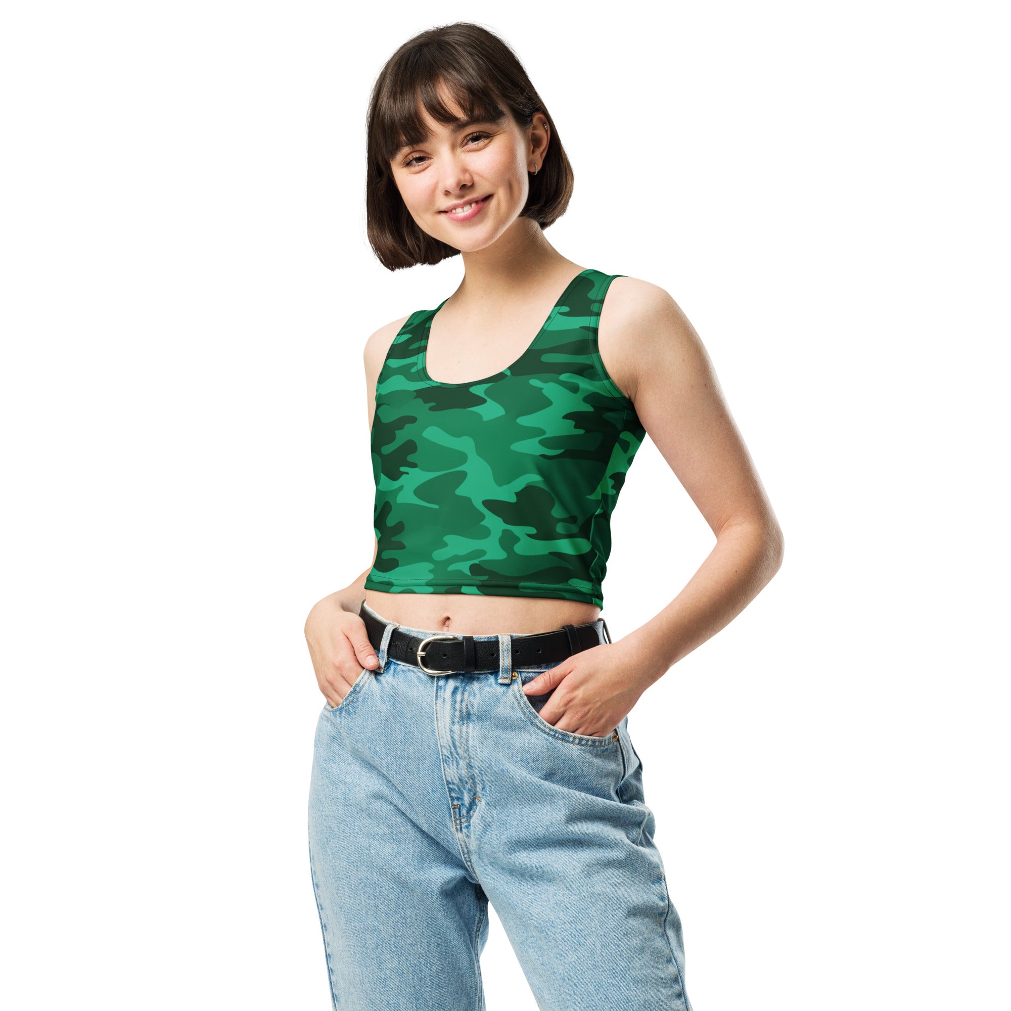 Women's Green Camouflage Buttery Soft Crop Top- Quick-Drying UPF 50+ Stretch Top