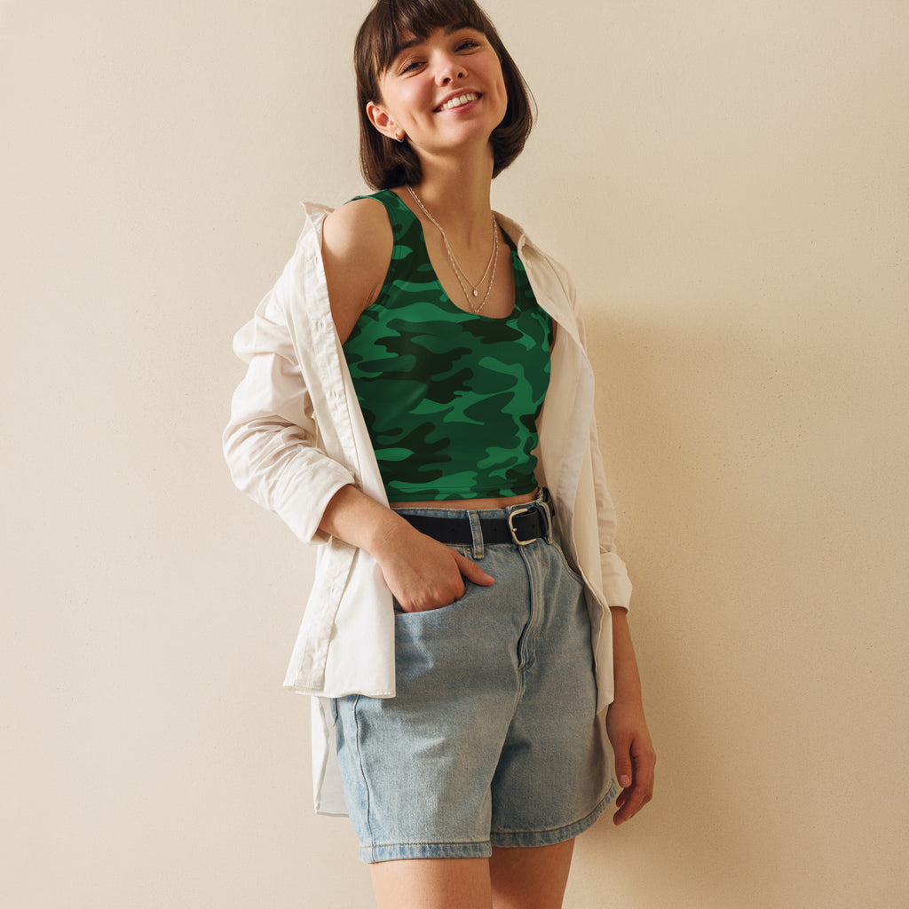 Women's Green Camouflage Buttery Soft Crop Top- Quick-Drying UPF 50+ Stretch Top