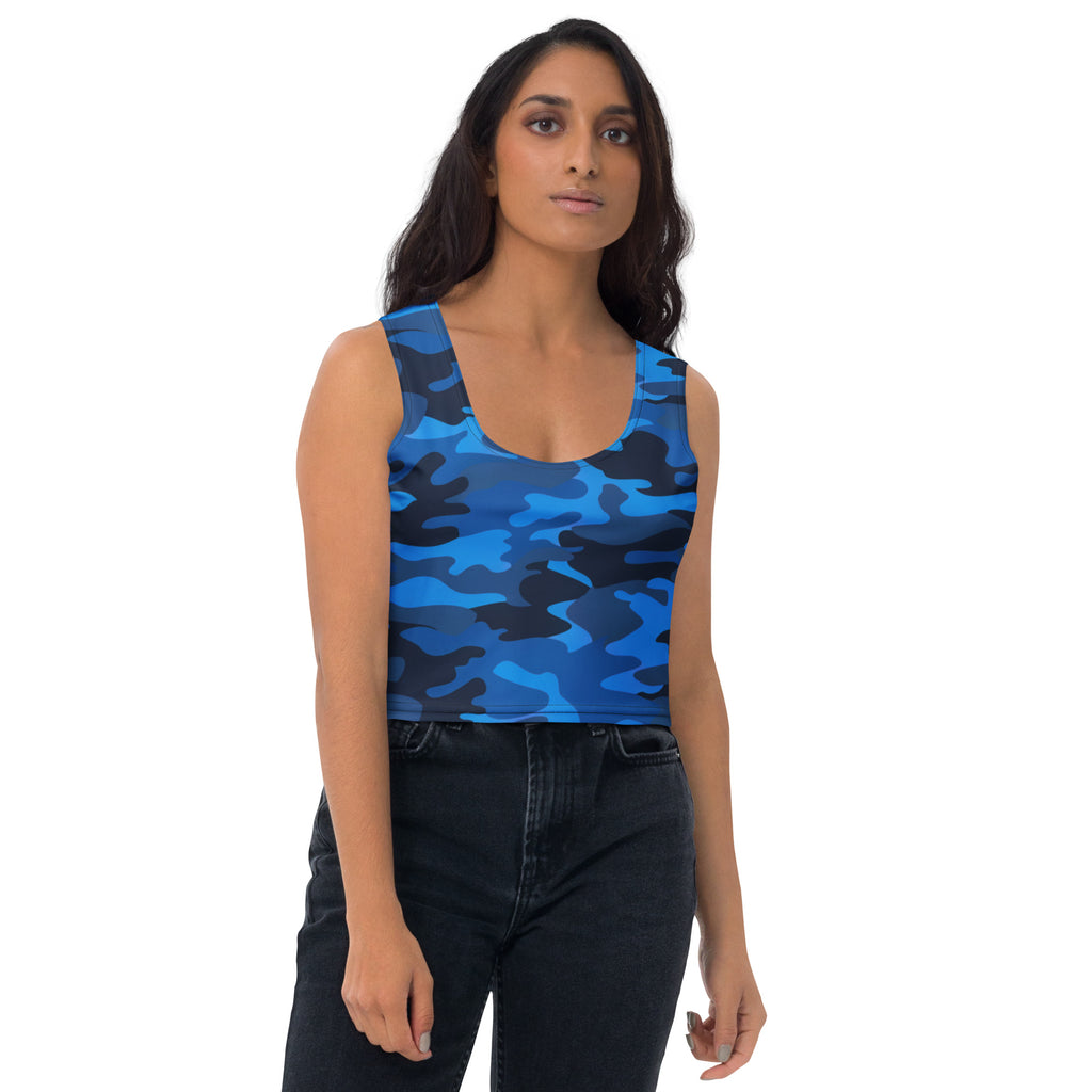 Women's Blue Camouflage Buttery Soft Crop Top- Quick-Drying UPF 50+ Stretch Top