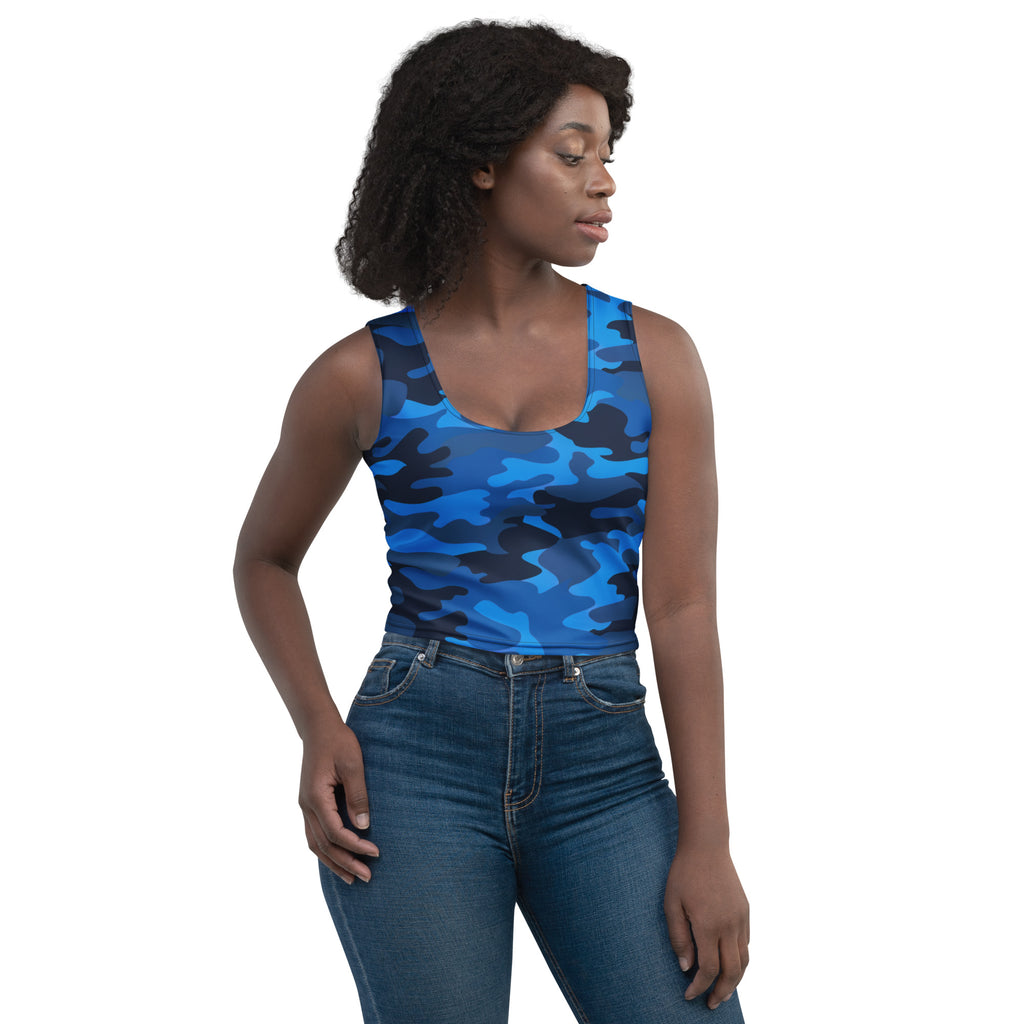 Women's Blue Camouflage Buttery Soft Crop Top- Quick-Drying UPF 50+ Stretch Top