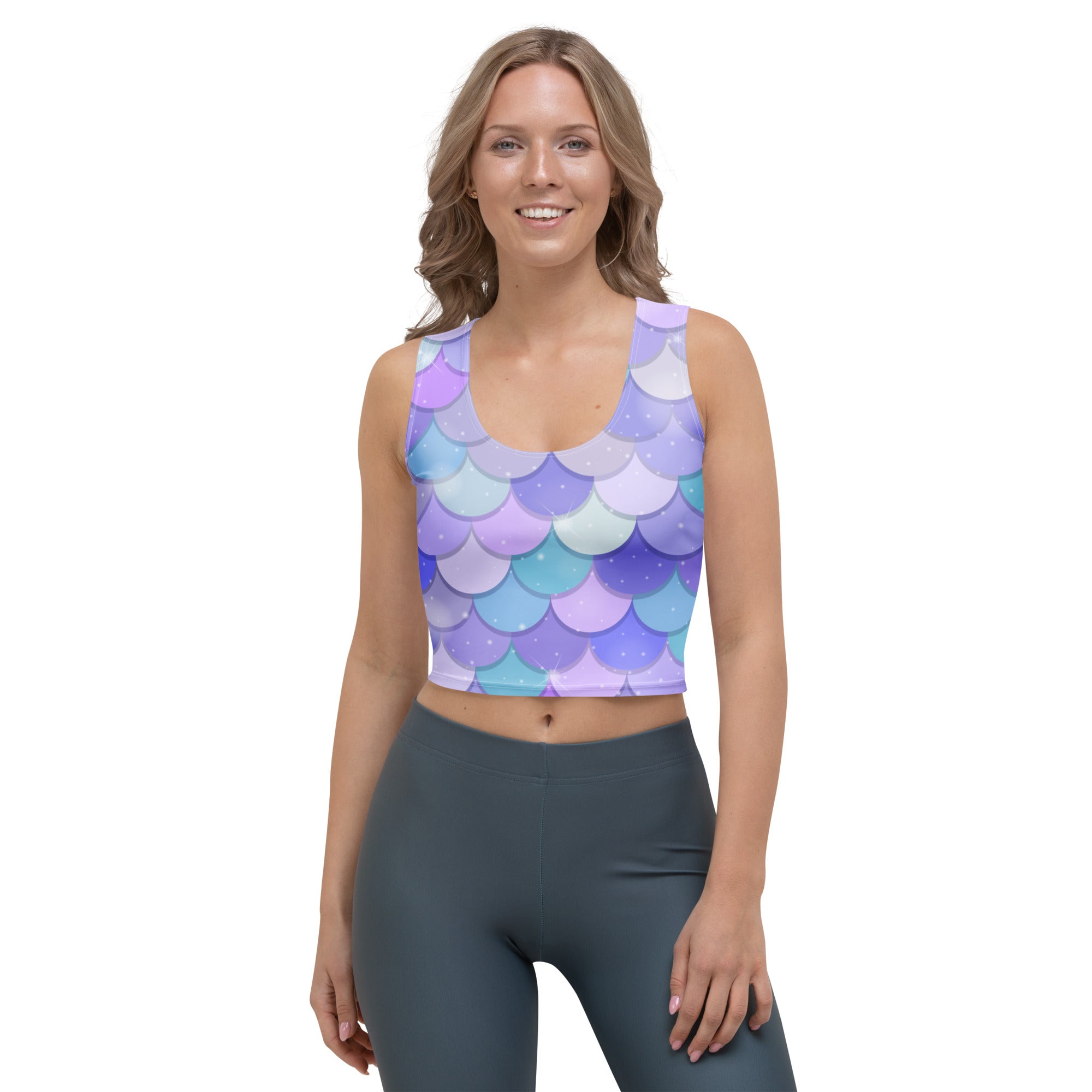 Women's Purple Mermaid Buttery Soft Crop Top- Quick-Drying UPF 50+ Stretch Top