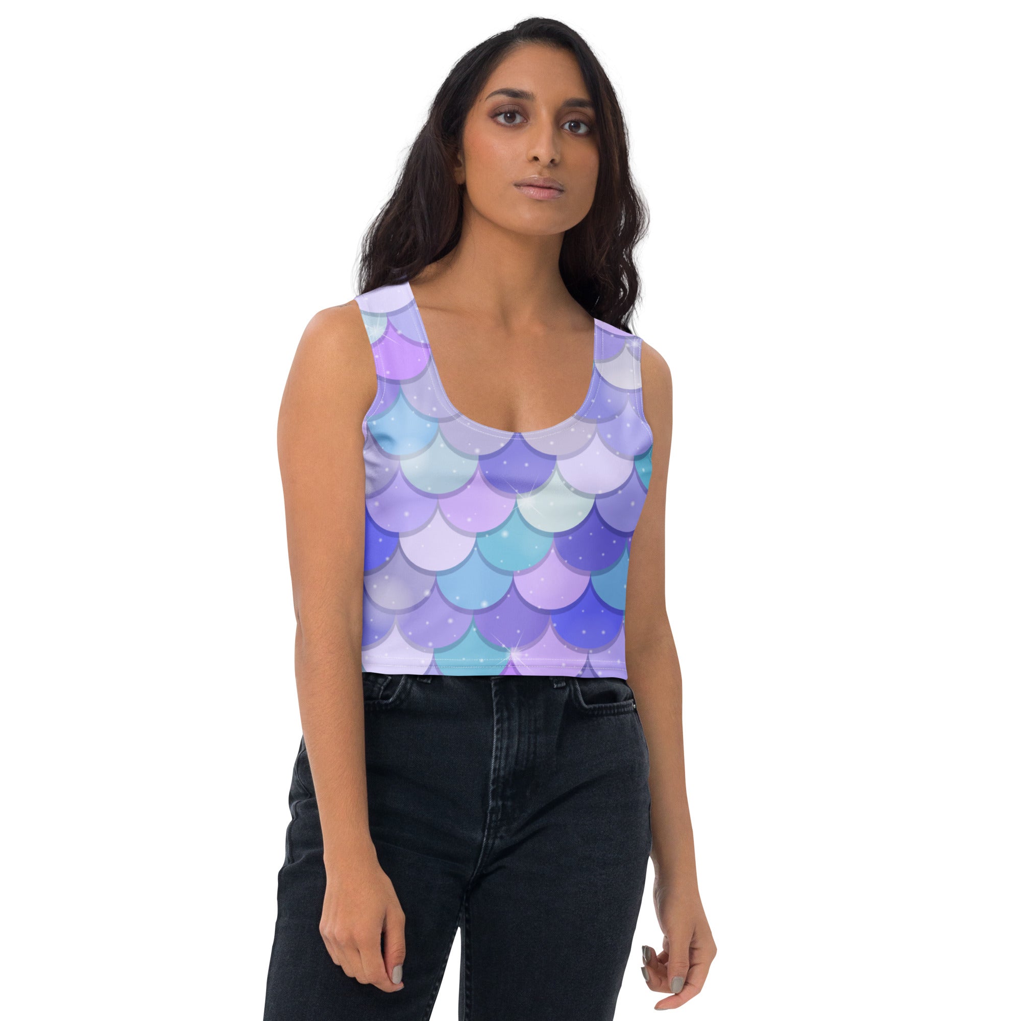 Women's Purple Mermaid Buttery Soft Crop Top- Quick-Drying UPF 50+ Stretch Top