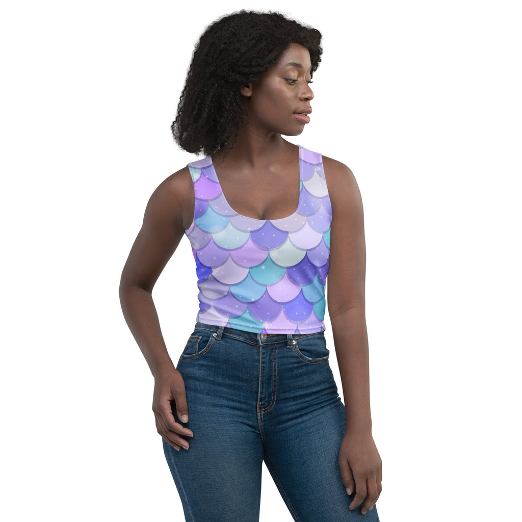 Women's Purple Mermaid Buttery Soft Crop Top- Quick-Drying UPF 50+ Stretch Top