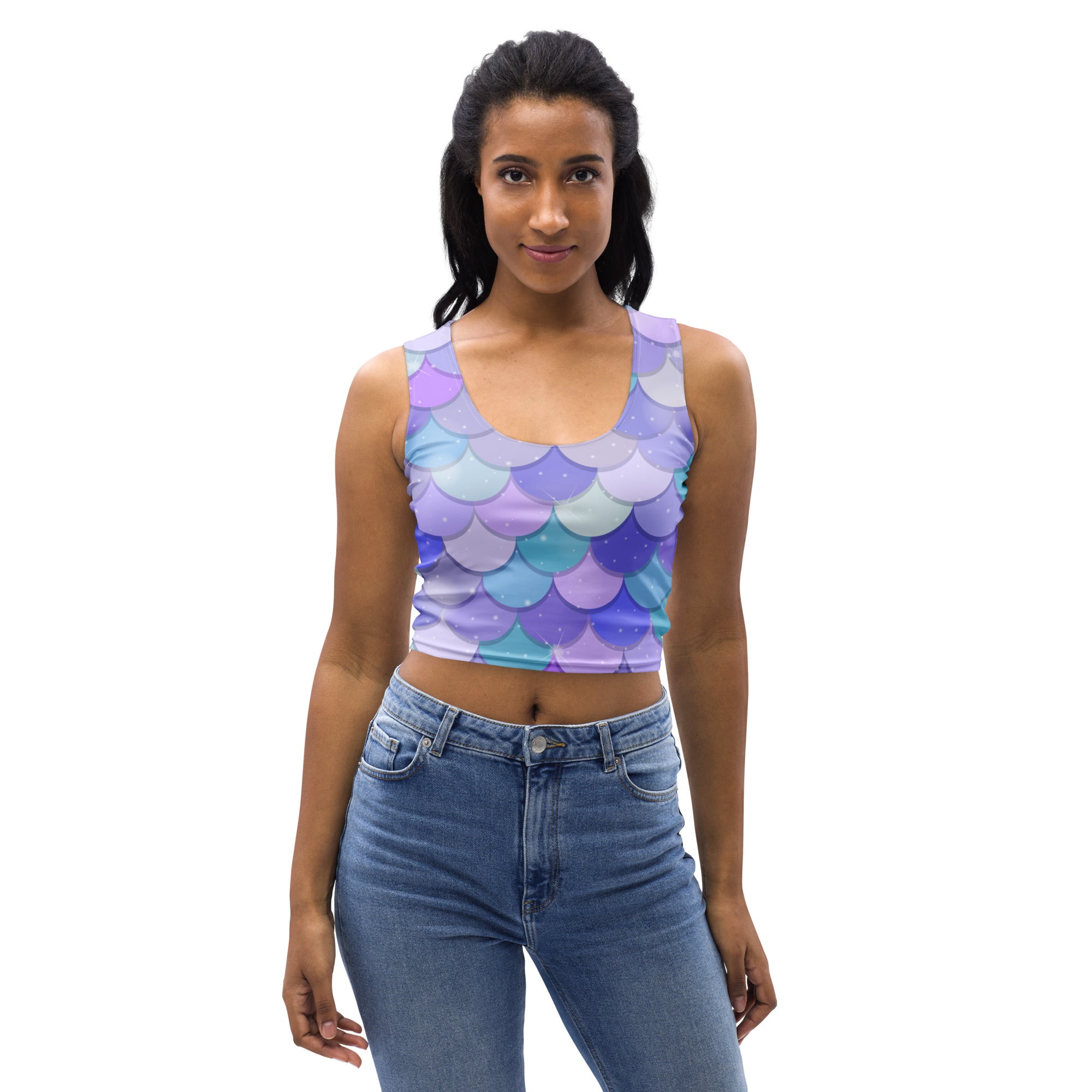 Women's Purple Mermaid Buttery Soft Crop Top- Quick-Drying UPF 50+ Stretch Top