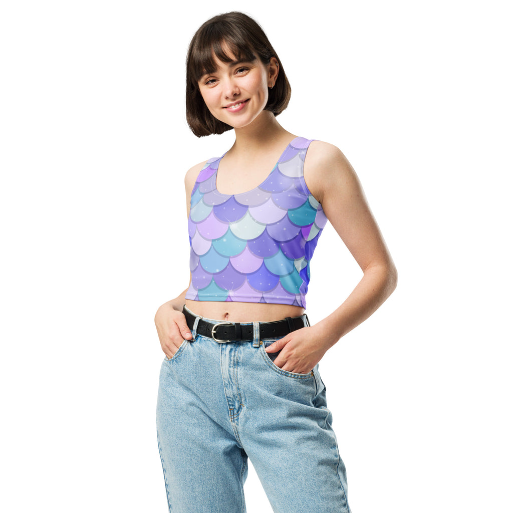 Women's Purple Mermaid Buttery Soft Crop Top- Quick-Drying UPF 50+ Stretch Top