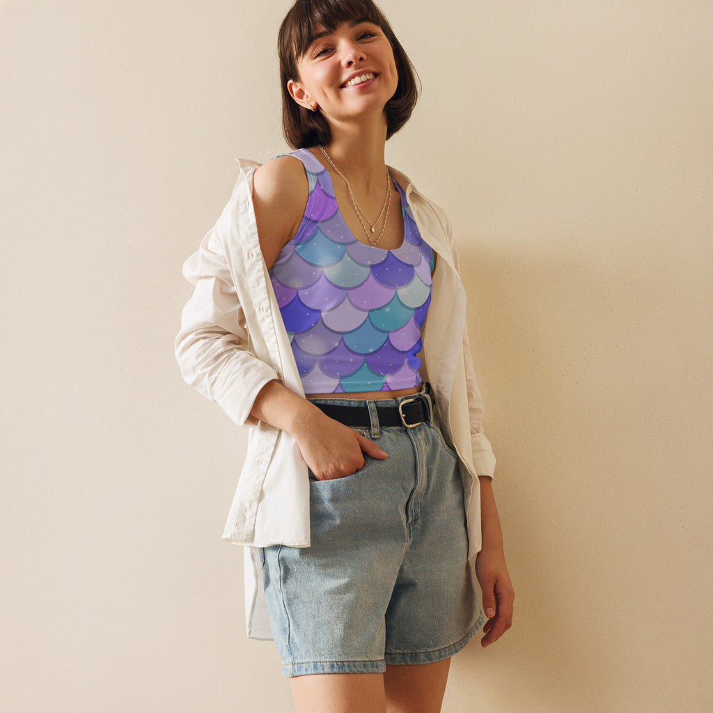 Women's Purple Mermaid Buttery Soft Crop Top- Quick-Drying UPF 50+ Stretch Top