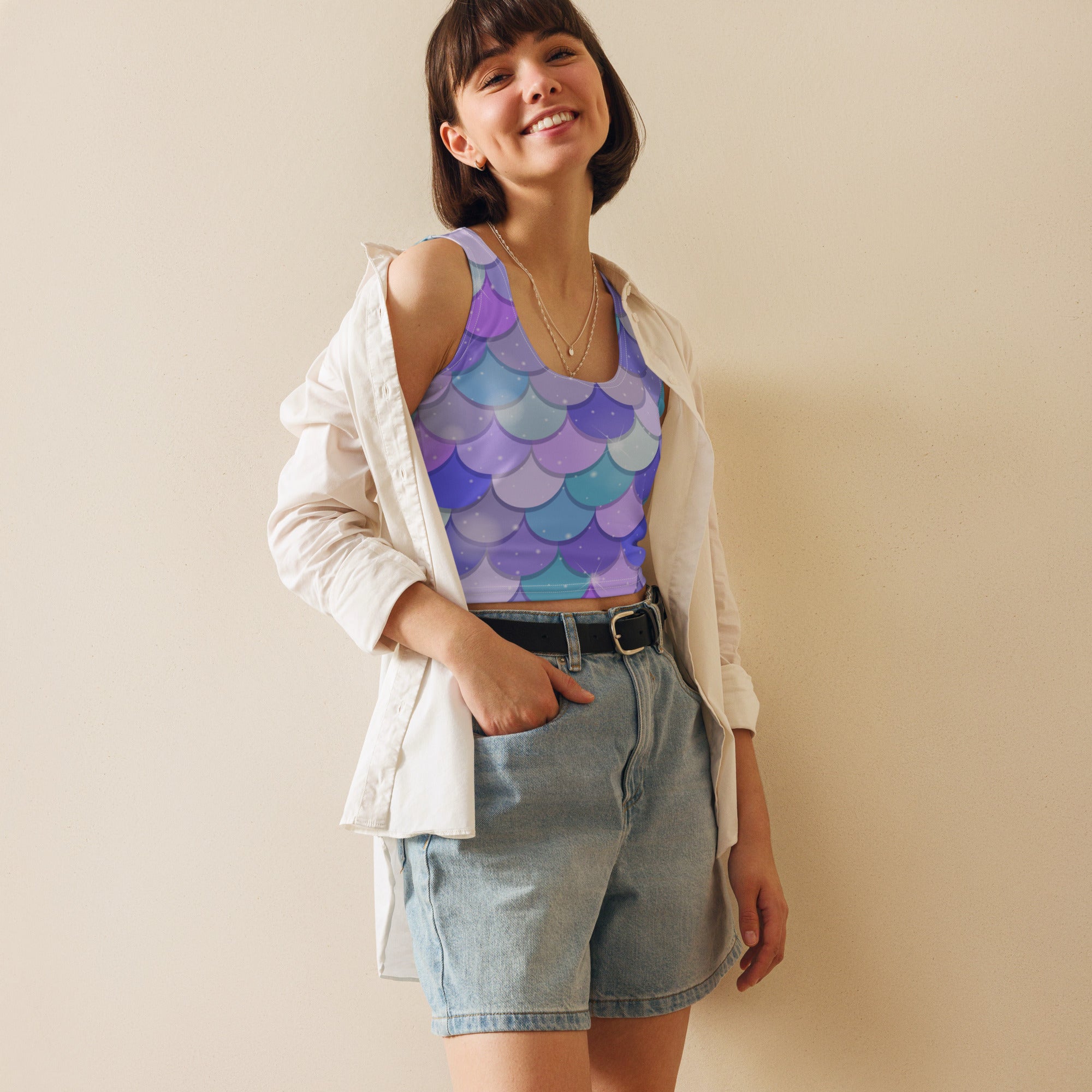Women's Purple Mermaid Buttery Soft Crop Top- Quick-Drying UPF 50+ Stretch Top
