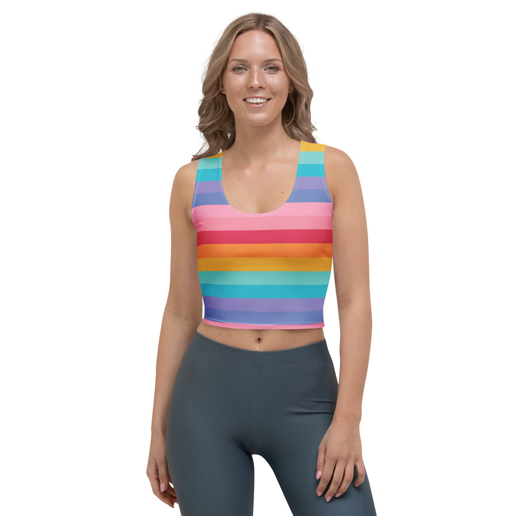 Women's Bright Striped Rainbow Buttery Soft Crop Top- Quick-Drying UPF 50+ Stretch Top
