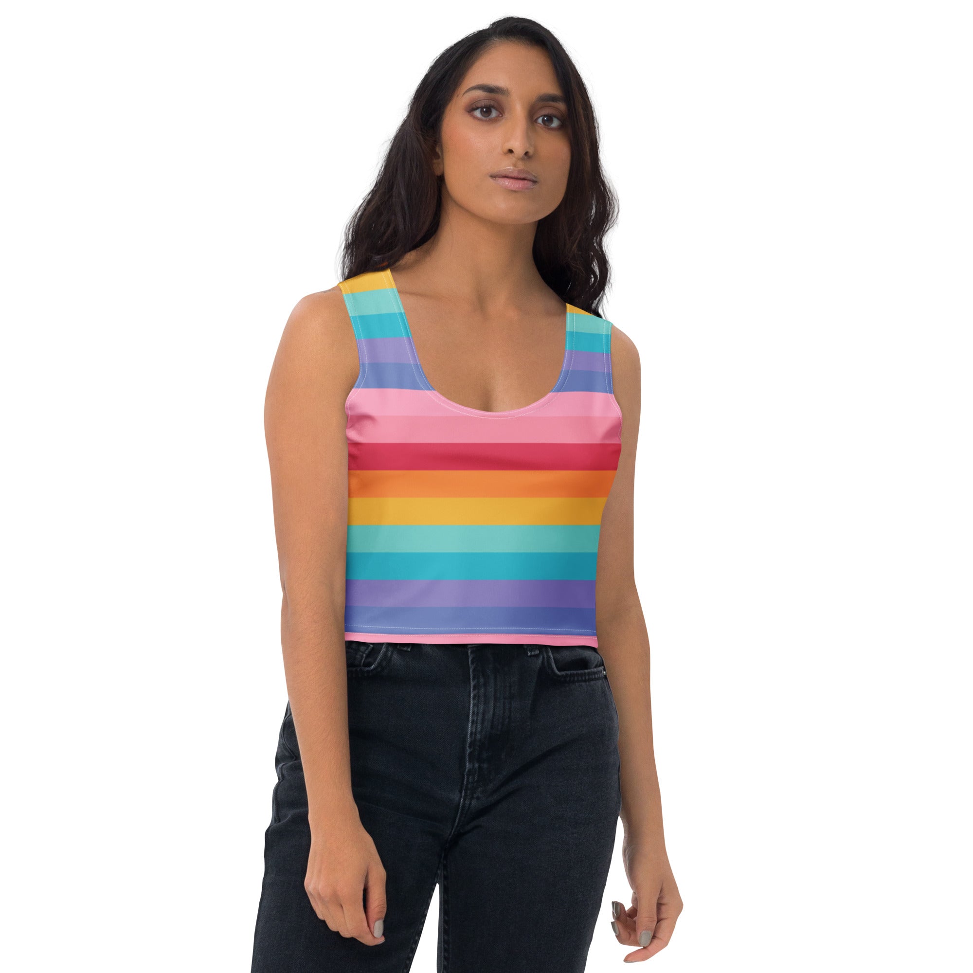 Women's Bright Striped Rainbow Buttery Soft Crop Top- Quick-Drying UPF 50+ Stretch Top