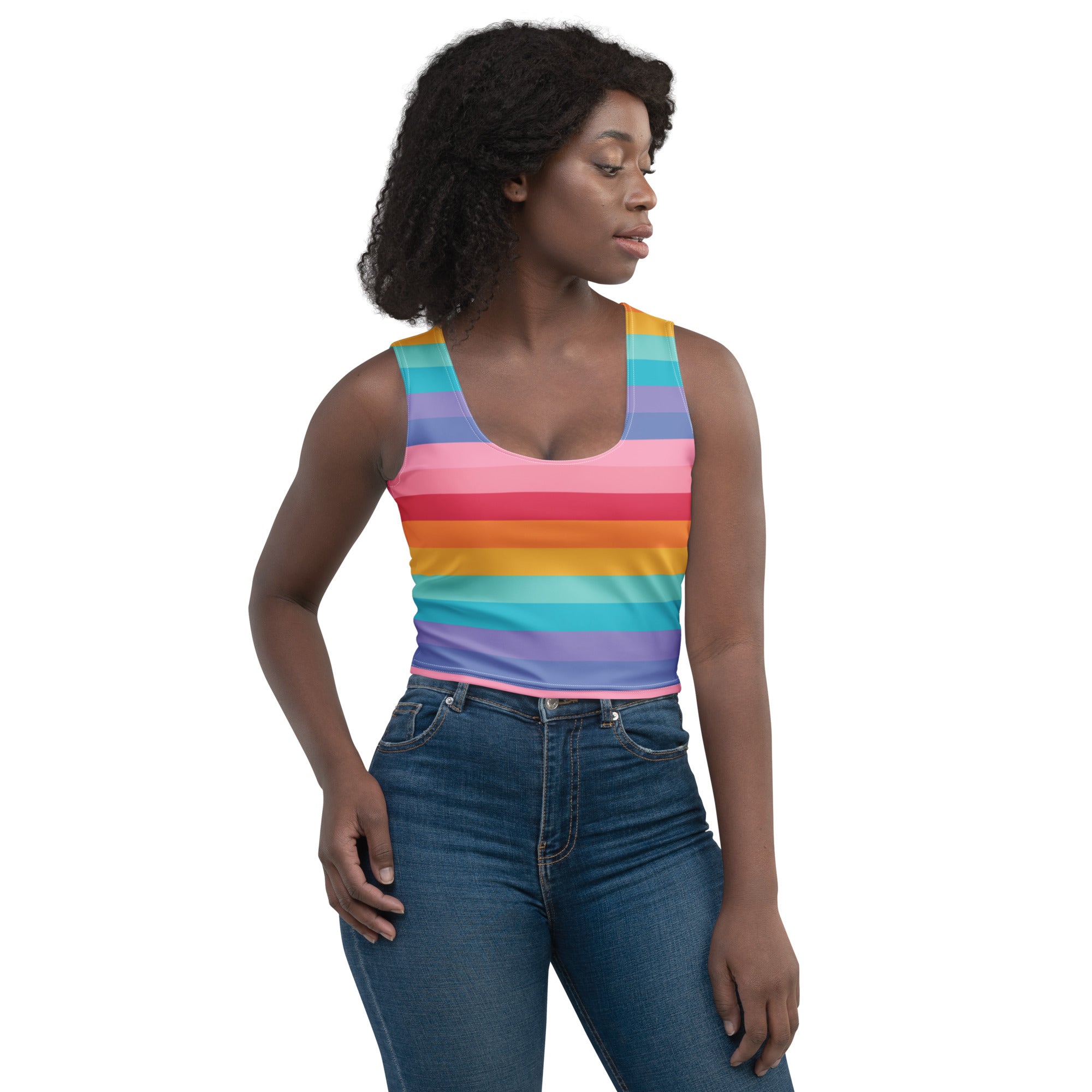 Women's Bright Striped Rainbow Buttery Soft Crop Top- Quick-Drying UPF 50+ Stretch Top
