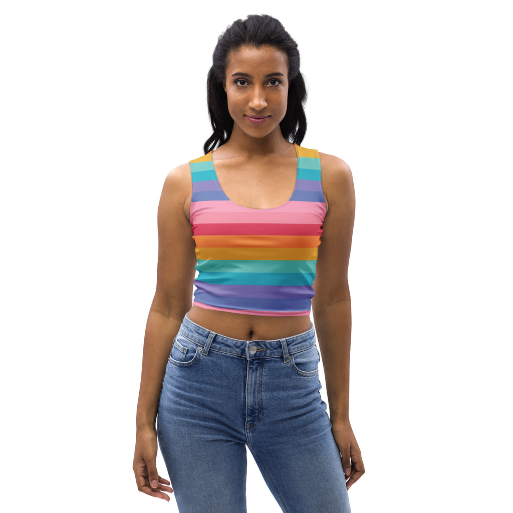 Women's Bright Striped Rainbow Buttery Soft Crop Top- Quick-Drying UPF 50+ Stretch Top