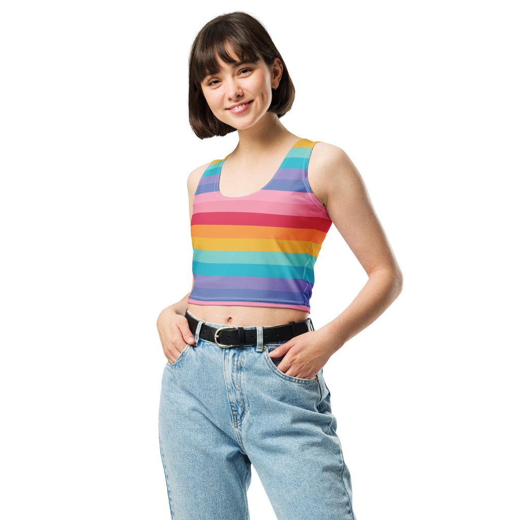 Women's Bright Striped Rainbow Buttery Soft Crop Top- Quick-Drying UPF 50+ Stretch Top
