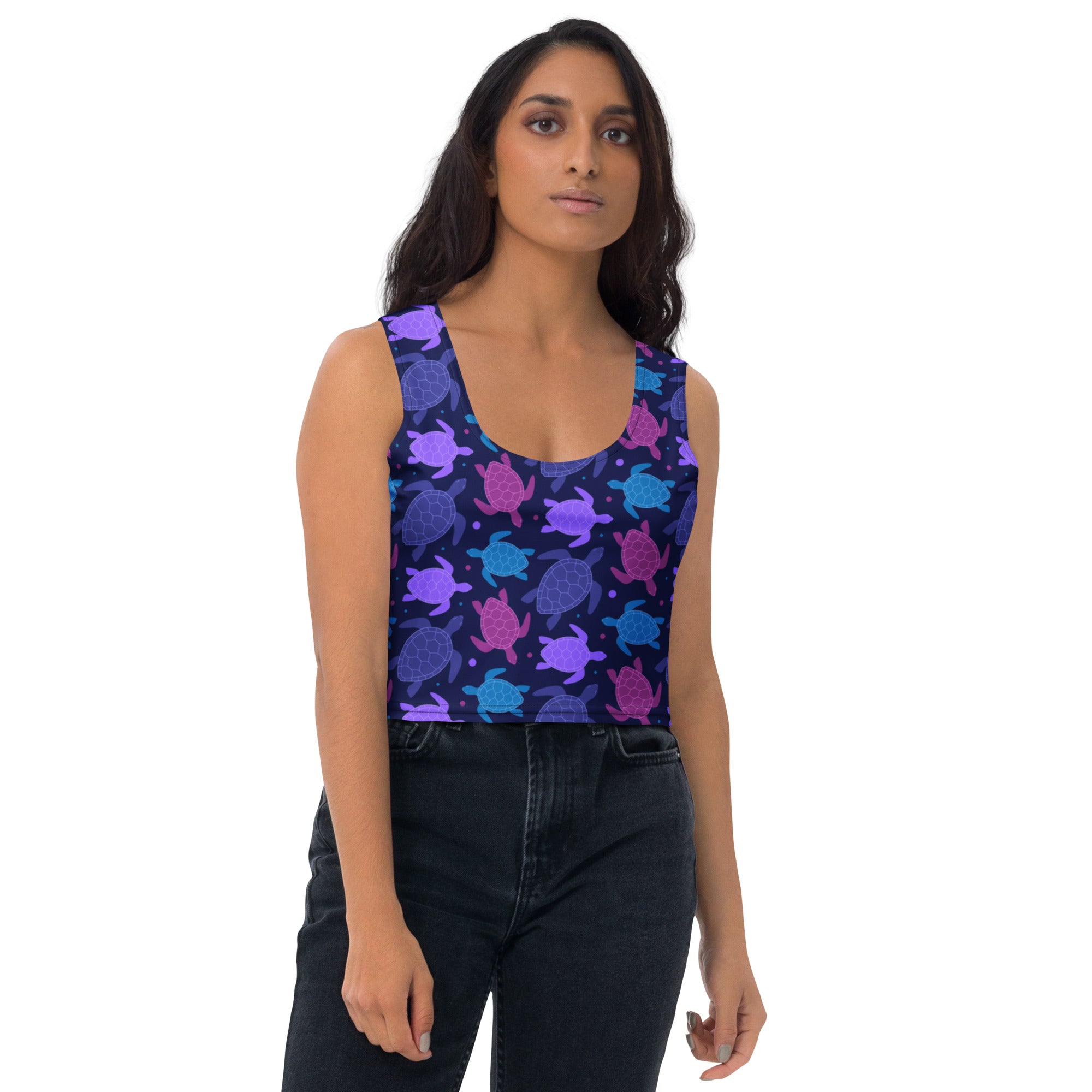 Women's Purple Sea Turtle Buttery Soft Crop Top- Quick-Drying UPF 50+ Stretch Top