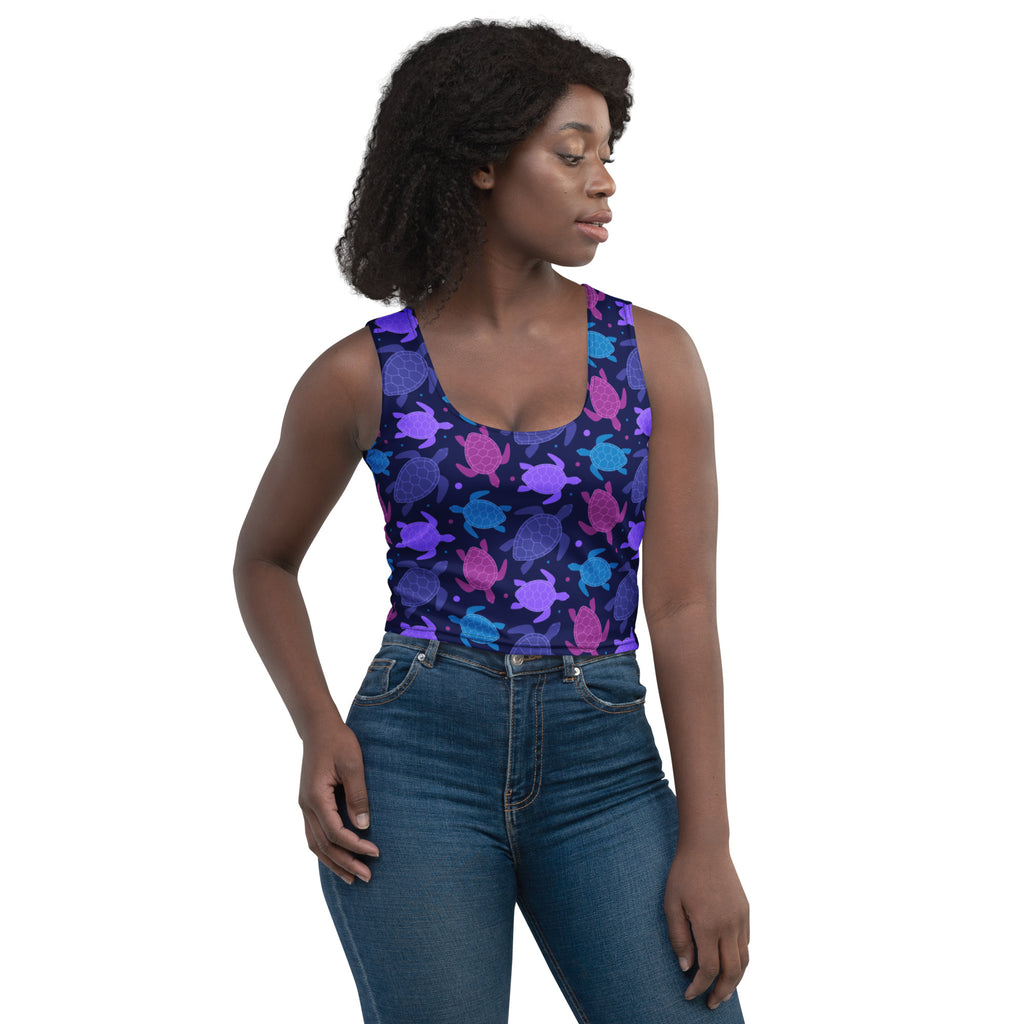Women's Purple Sea Turtle Buttery Soft Crop Top- Quick-Drying UPF 50+ Stretch Top