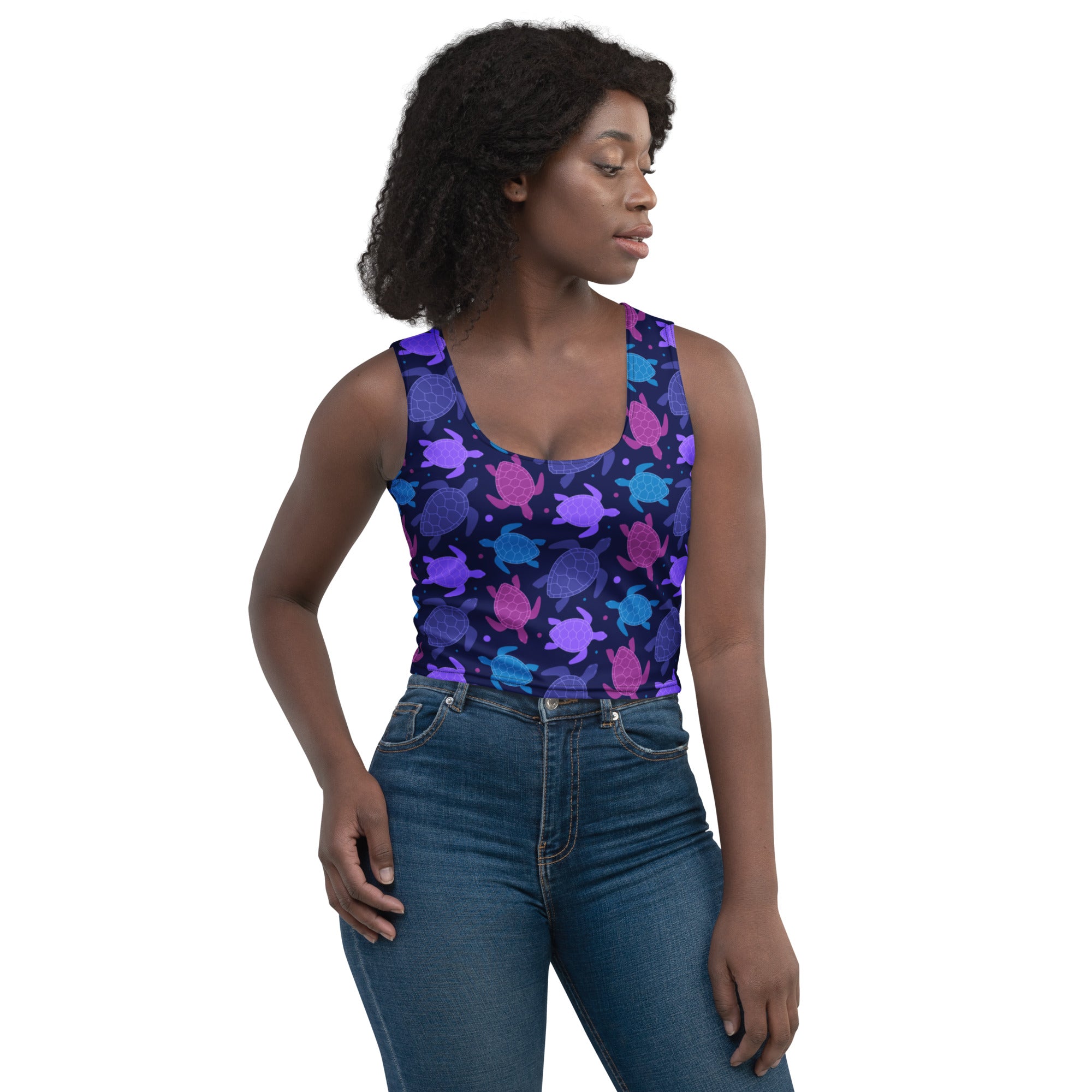 Women's Purple Sea Turtle Buttery Soft Crop Top- Quick-Drying UPF 50+ Stretch Top