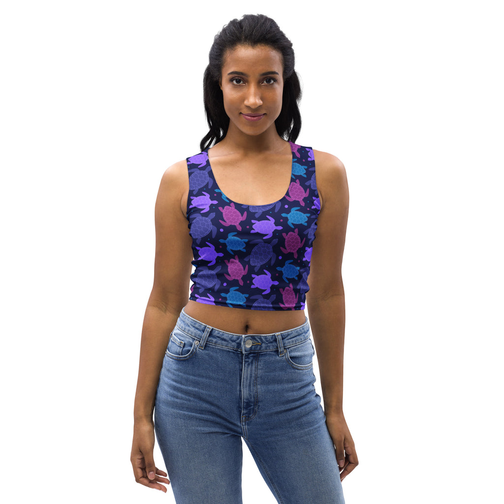 Women's Purple Sea Turtle Buttery Soft Crop Top- Quick-Drying UPF 50+ Stretch Top