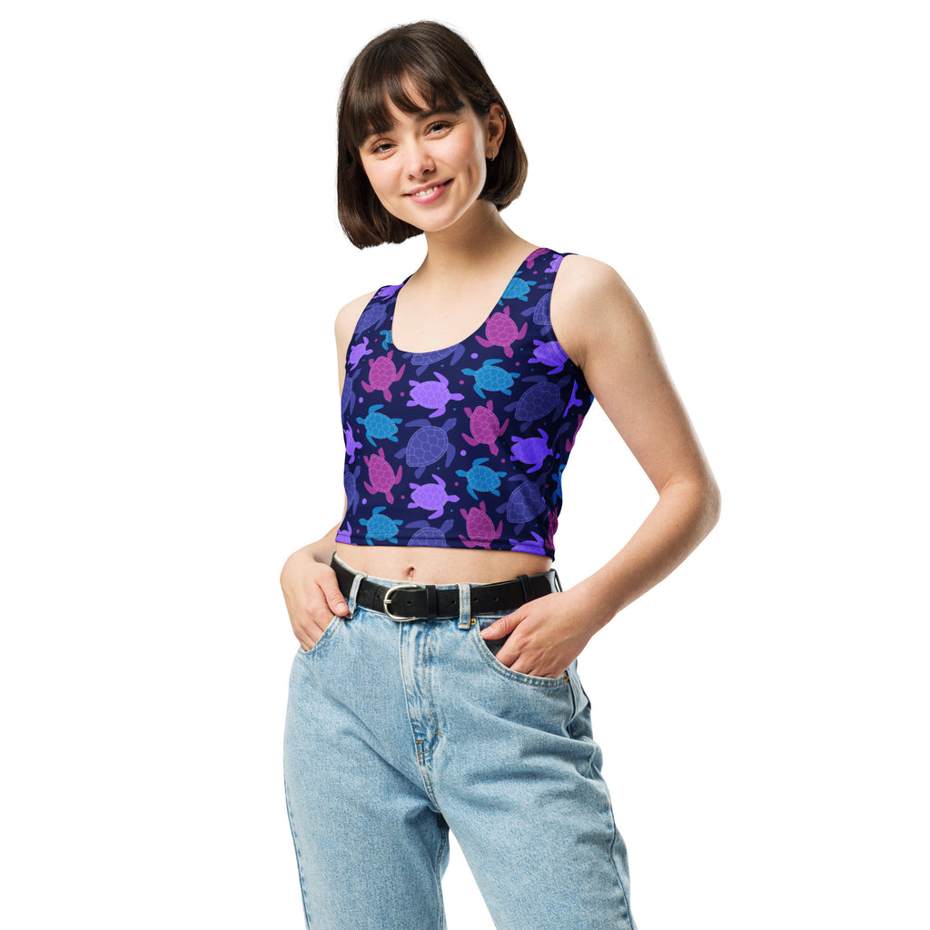 Women's Purple Sea Turtle Buttery Soft Crop Top- Quick-Drying UPF 50+ Stretch Top