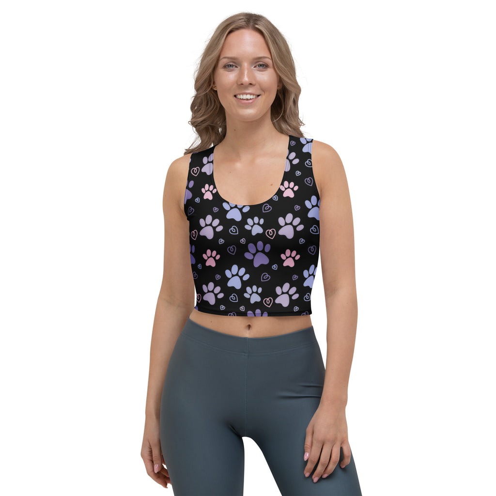 Women's Pastel Paw Print Buttery Soft Crop Top- Quick-Drying UPF 50+ Stretch Top