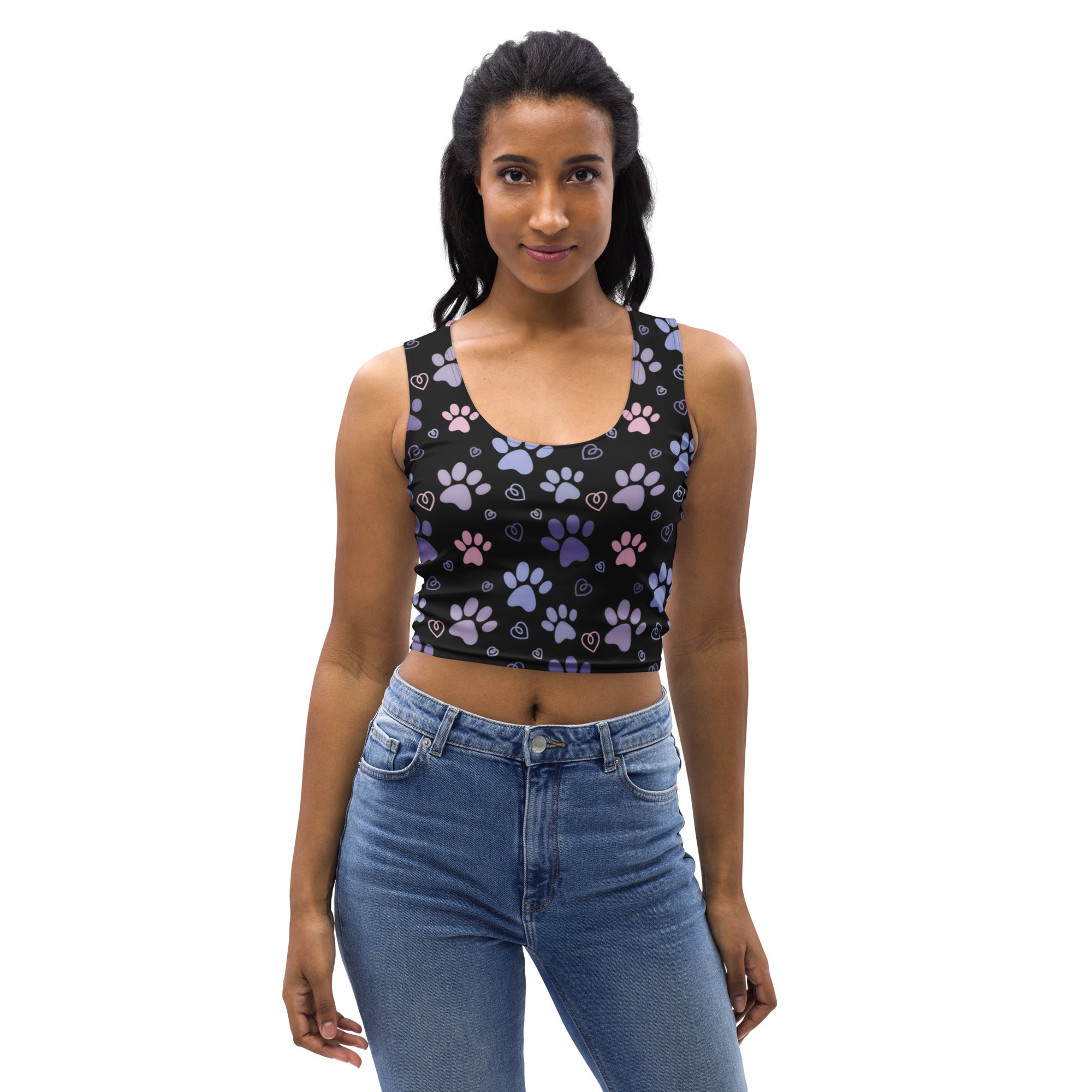 Women's Pastel Paw Print Buttery Soft Crop Top- Quick-Drying UPF 50+ Stretch Top