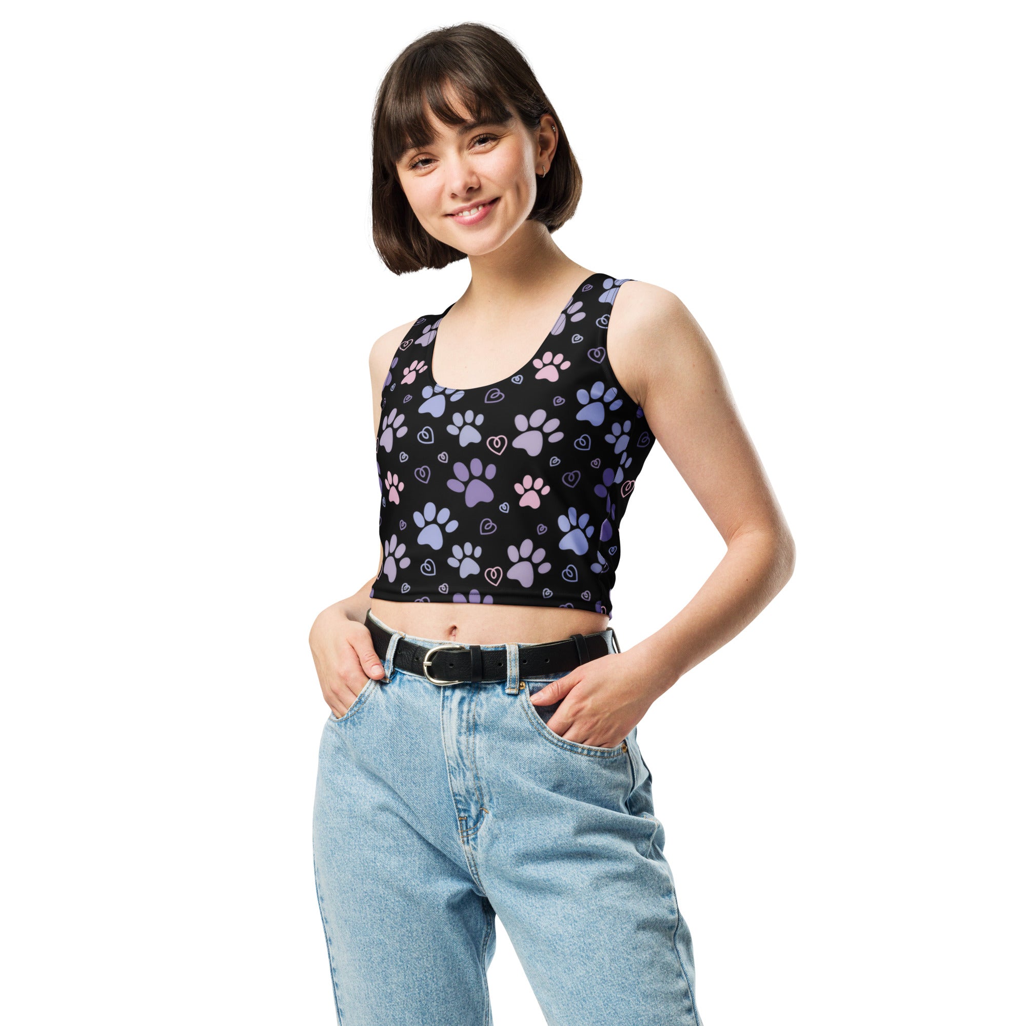 Women's Pastel Paw Print Buttery Soft Crop Top- Quick-Drying UPF 50+ Stretch Top