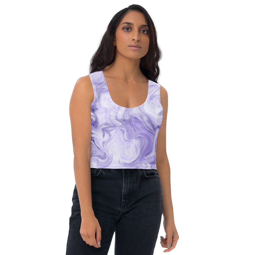 Women's Purple Watercolor Marble Buttery Soft Crop Top- Quick-Drying UPF 50+ Stretch Top