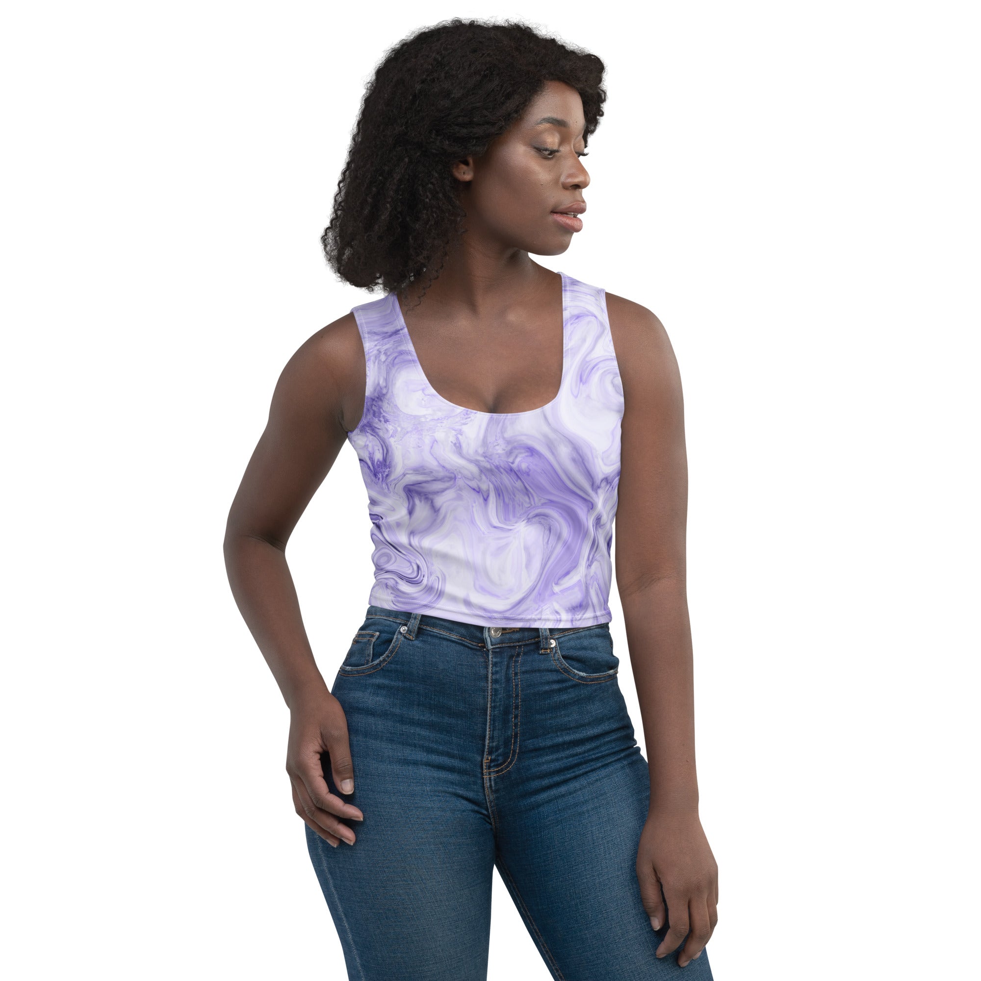 Women's Purple Watercolor Marble Buttery Soft Crop Top- Quick-Drying UPF 50+ Stretch Top