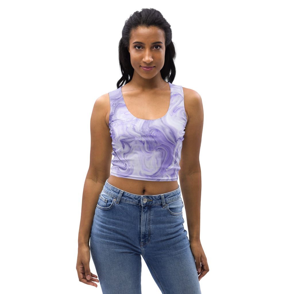 Women's Purple Watercolor Marble Buttery Soft Crop Top- Quick-Drying UPF 50+ Stretch Top