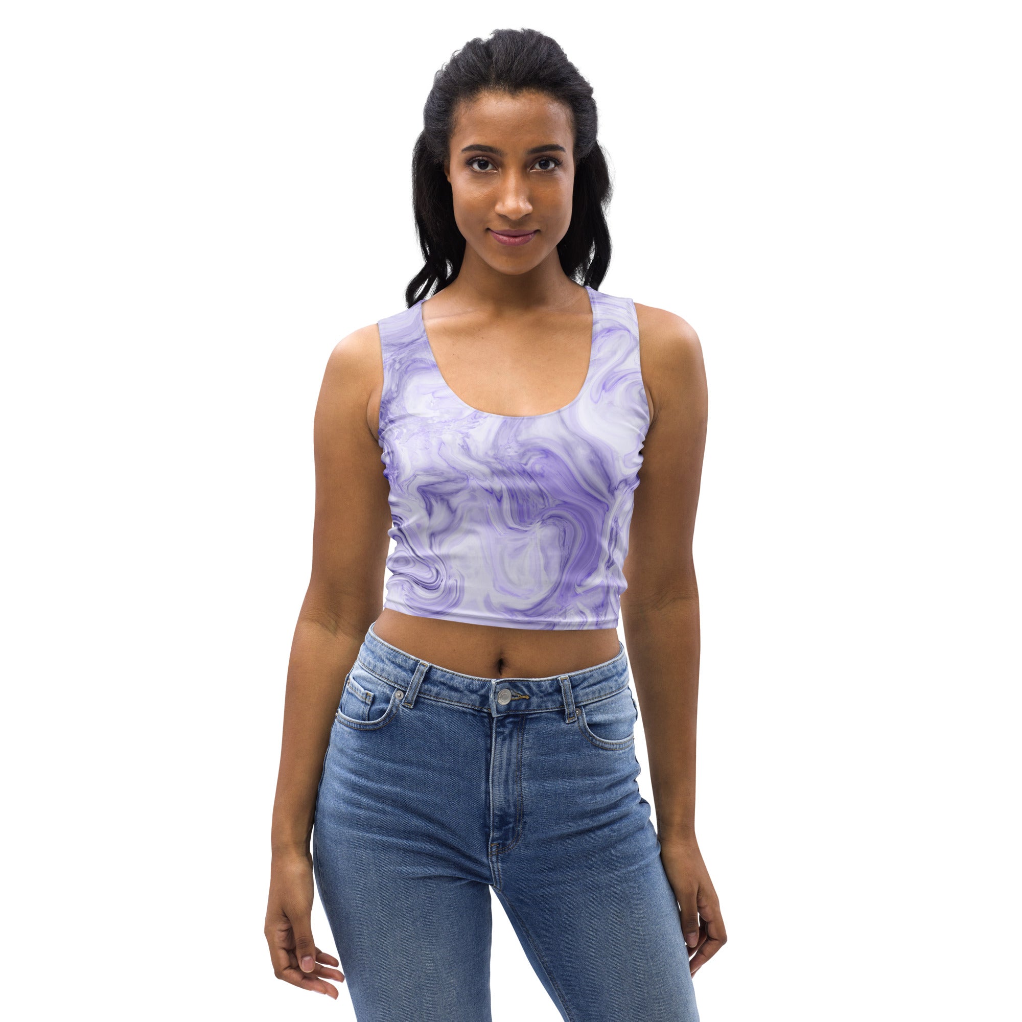 Women's Purple Watercolor Marble Buttery Soft Crop Top- Quick-Drying UPF 50+ Stretch Top