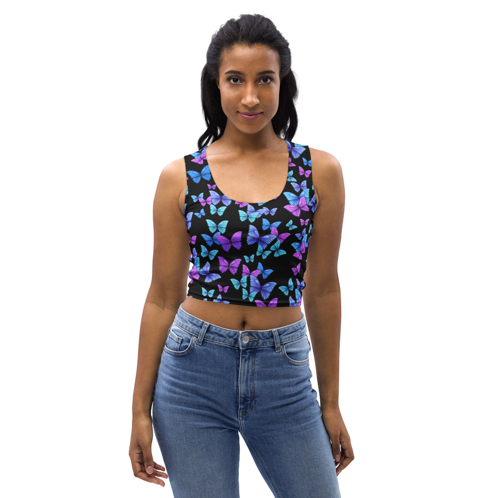 Women's Vibrant Butterfly Buttery Soft Crop Top- Quick-Drying UPF 50+ Stretch Top