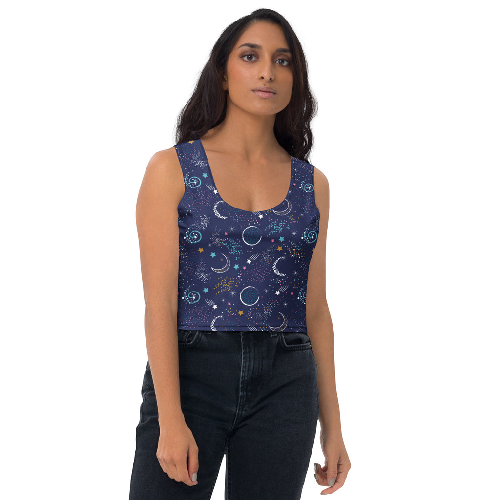 Women's Moon and Stars Buttery Soft Crop Top- Quick-Drying UPF 50+ Stretch Top