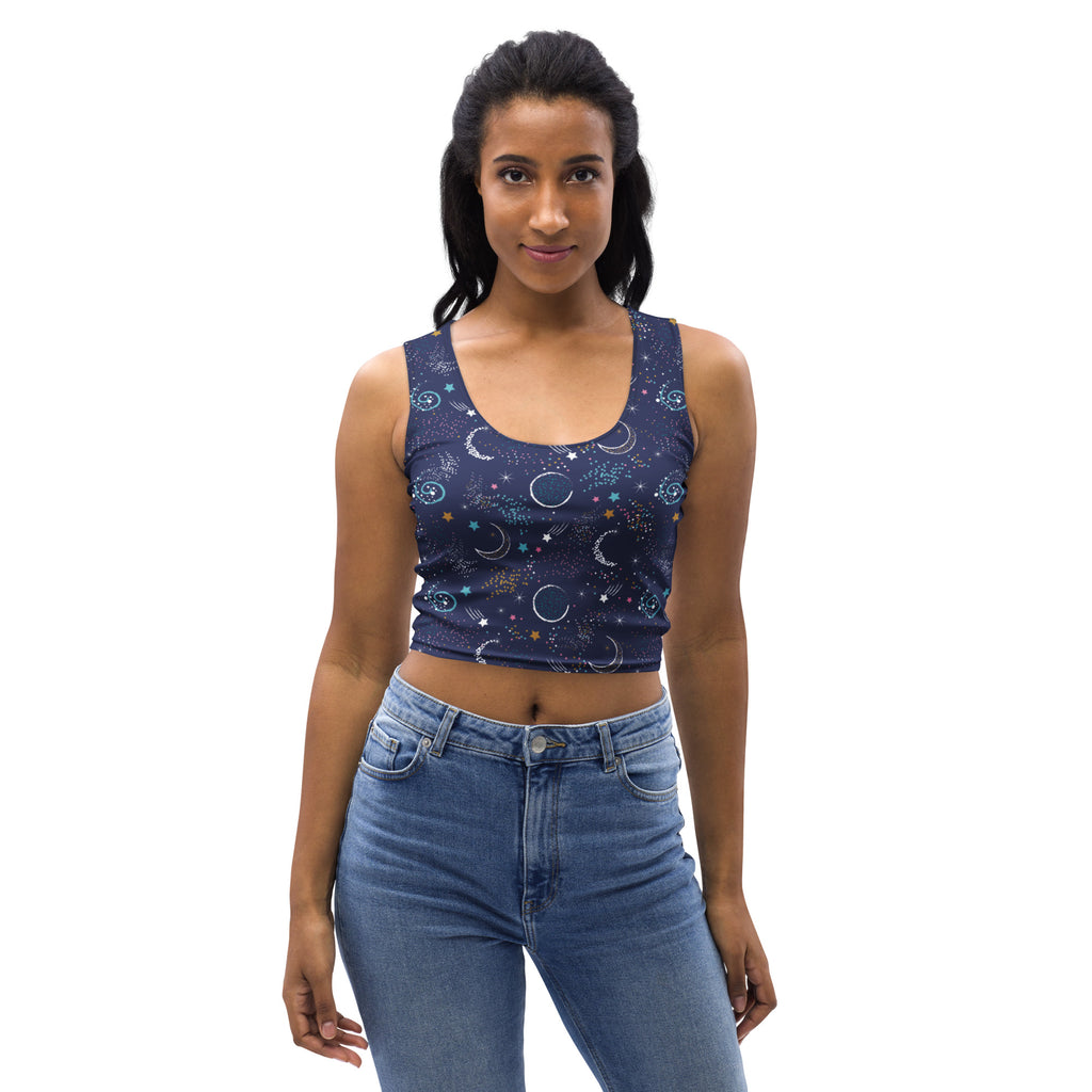 Women's Moon and Stars Buttery Soft Crop Top- Quick-Drying UPF 50+ Stretch Top