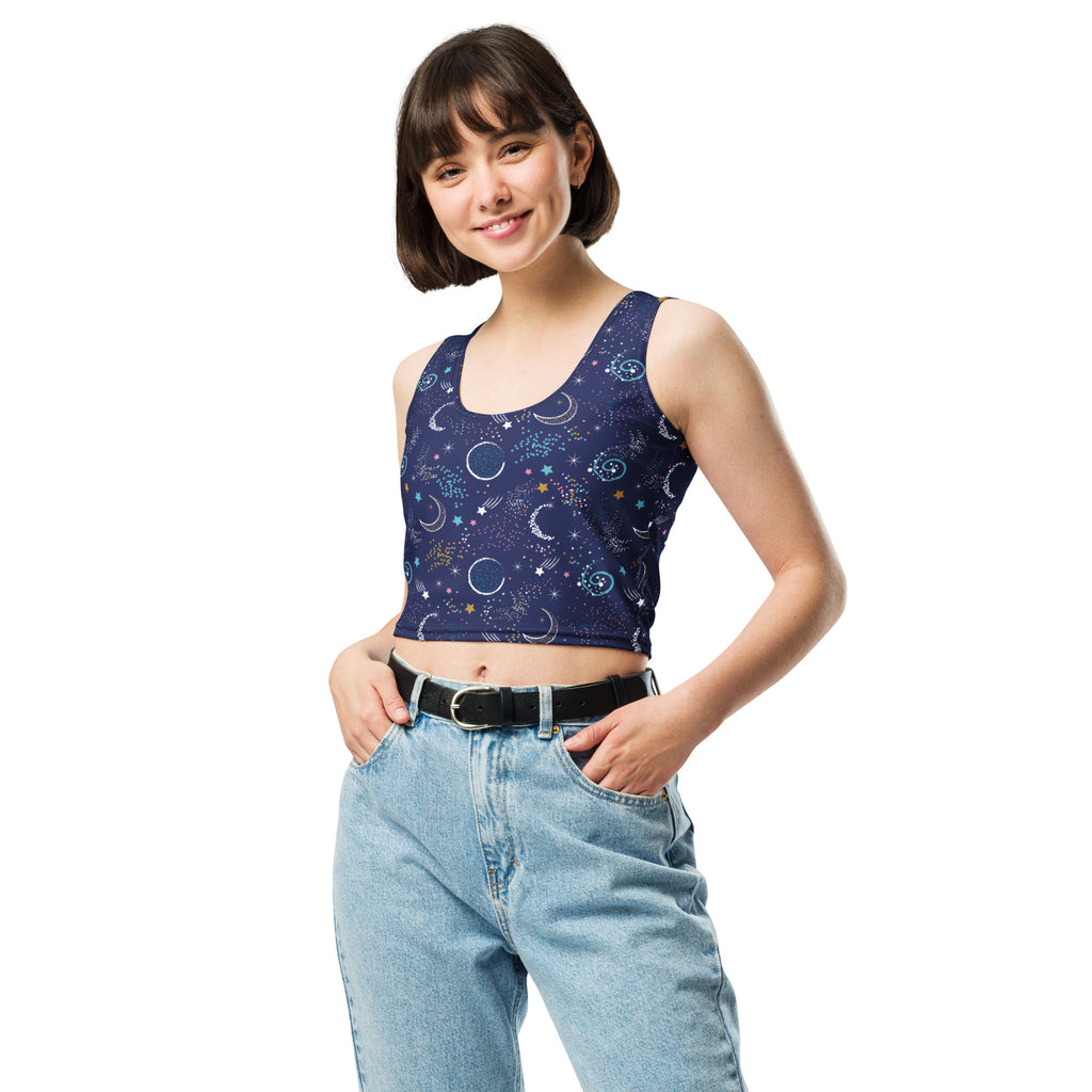 Women's Moon and Stars Buttery Soft Crop Top- Quick-Drying UPF 50+ Stretch Top