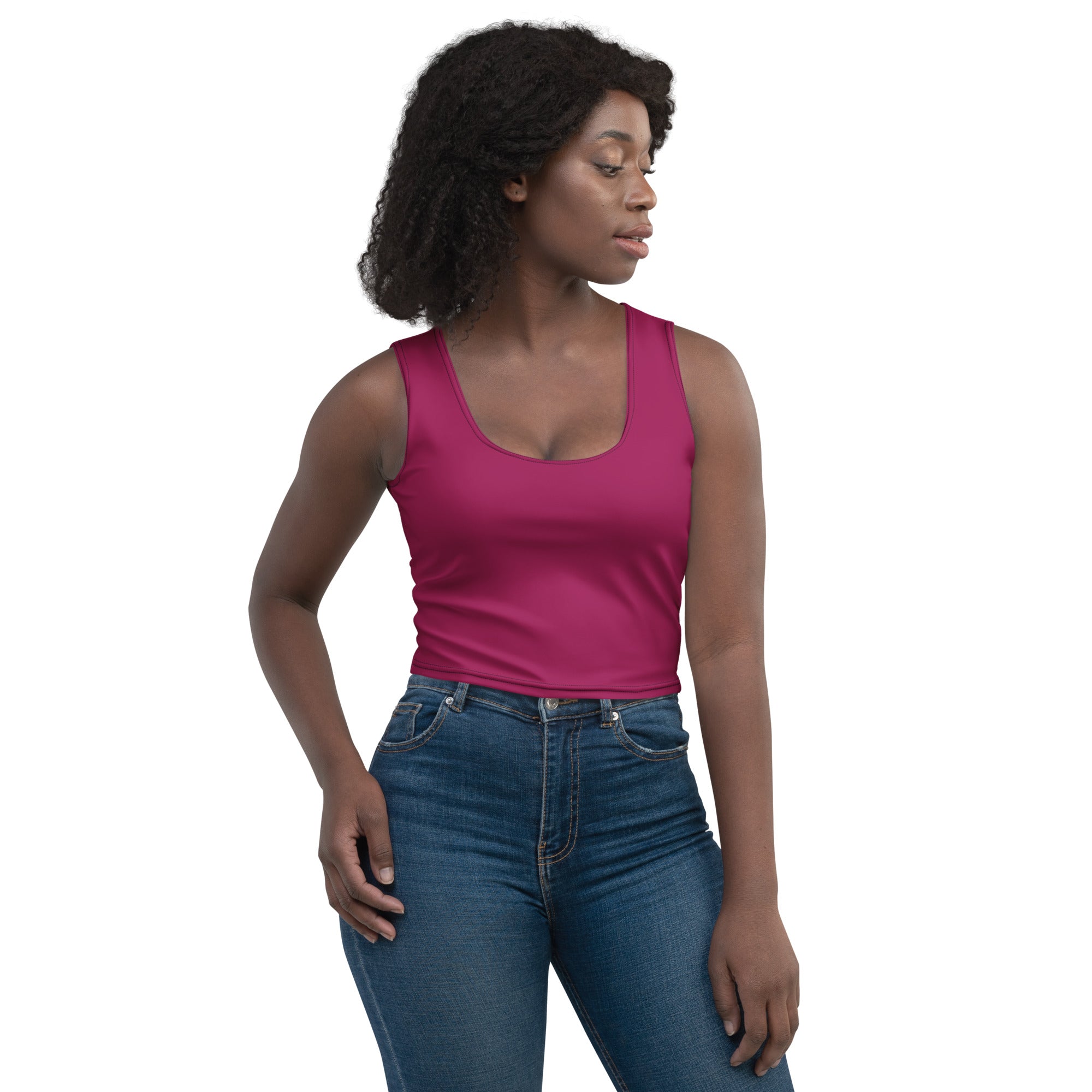 Women's Berry Red Buttery Soft Crop Top- Quick-Drying UPF 50+ Stretch Top