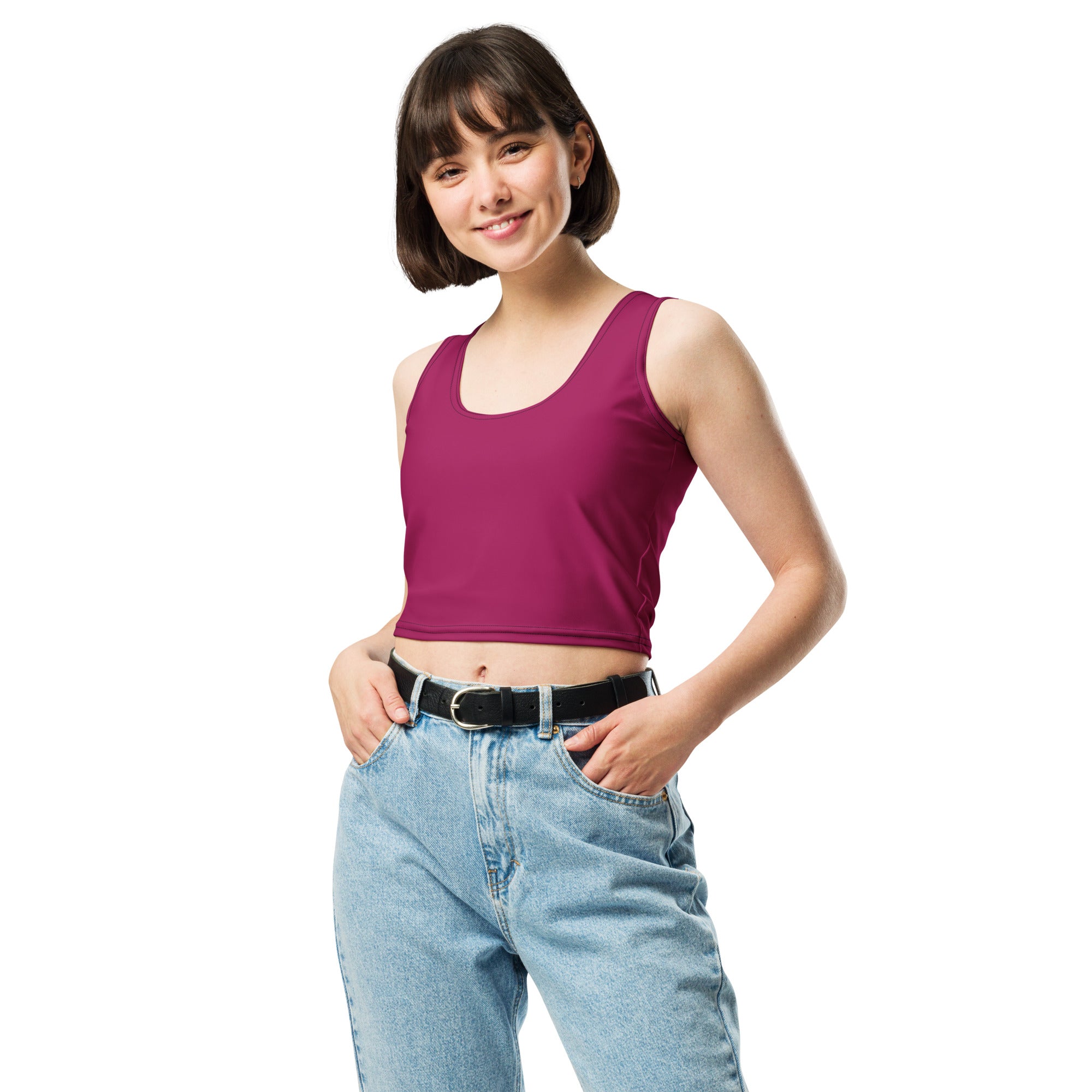 Women's Berry Red Buttery Soft Crop Top- Quick-Drying UPF 50+ Stretch Top
