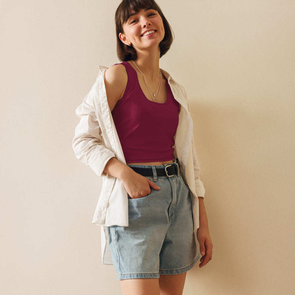 Women's Berry Red Buttery Soft Crop Top- Quick-Drying UPF 50+ Stretch Top
