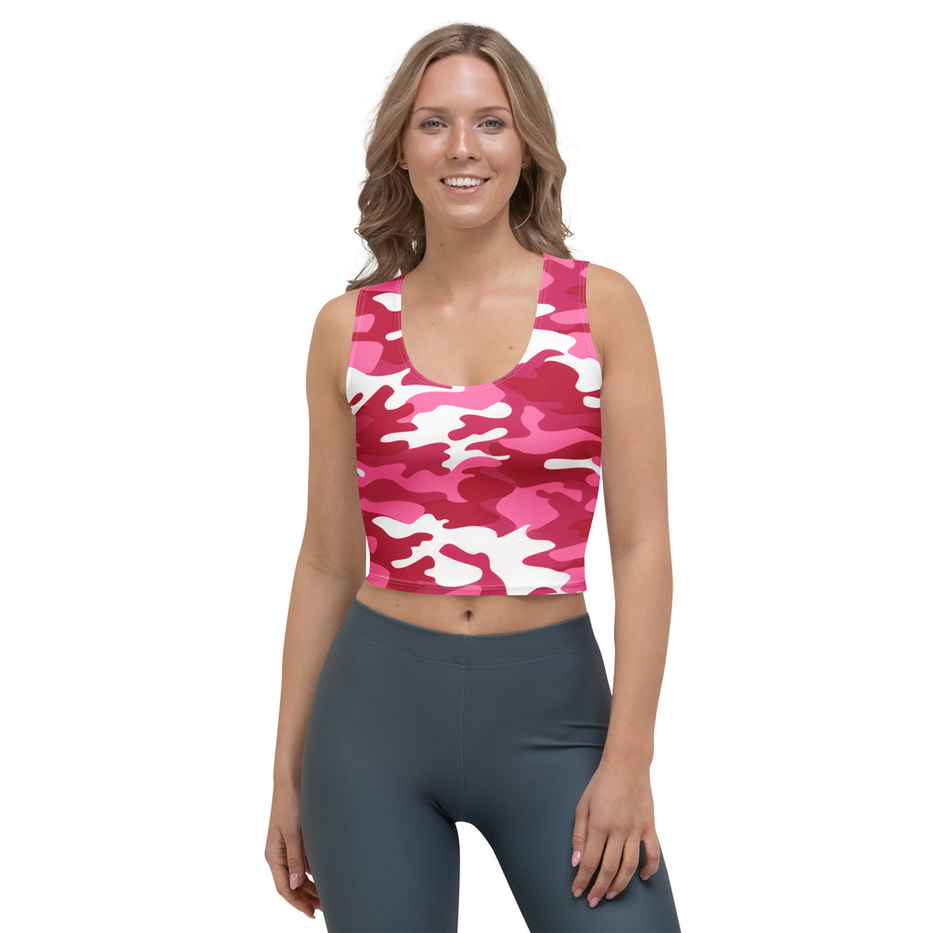 Women's Bright Pink Camouflage Buttery Soft Crop Top- Quick-Drying UPF 50+ Stretch Top