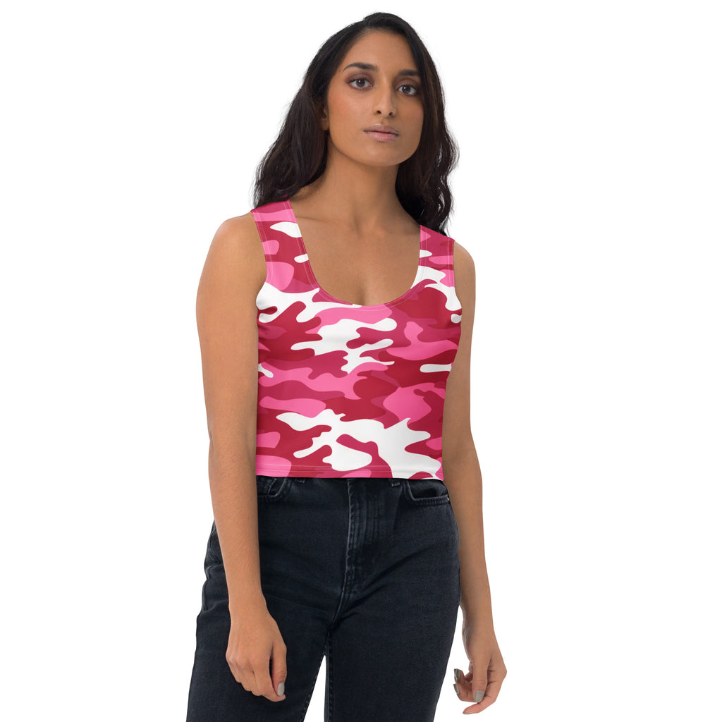 Women's Bright Pink Camouflage Buttery Soft Crop Top- Quick-Drying UPF 50+ Stretch Top