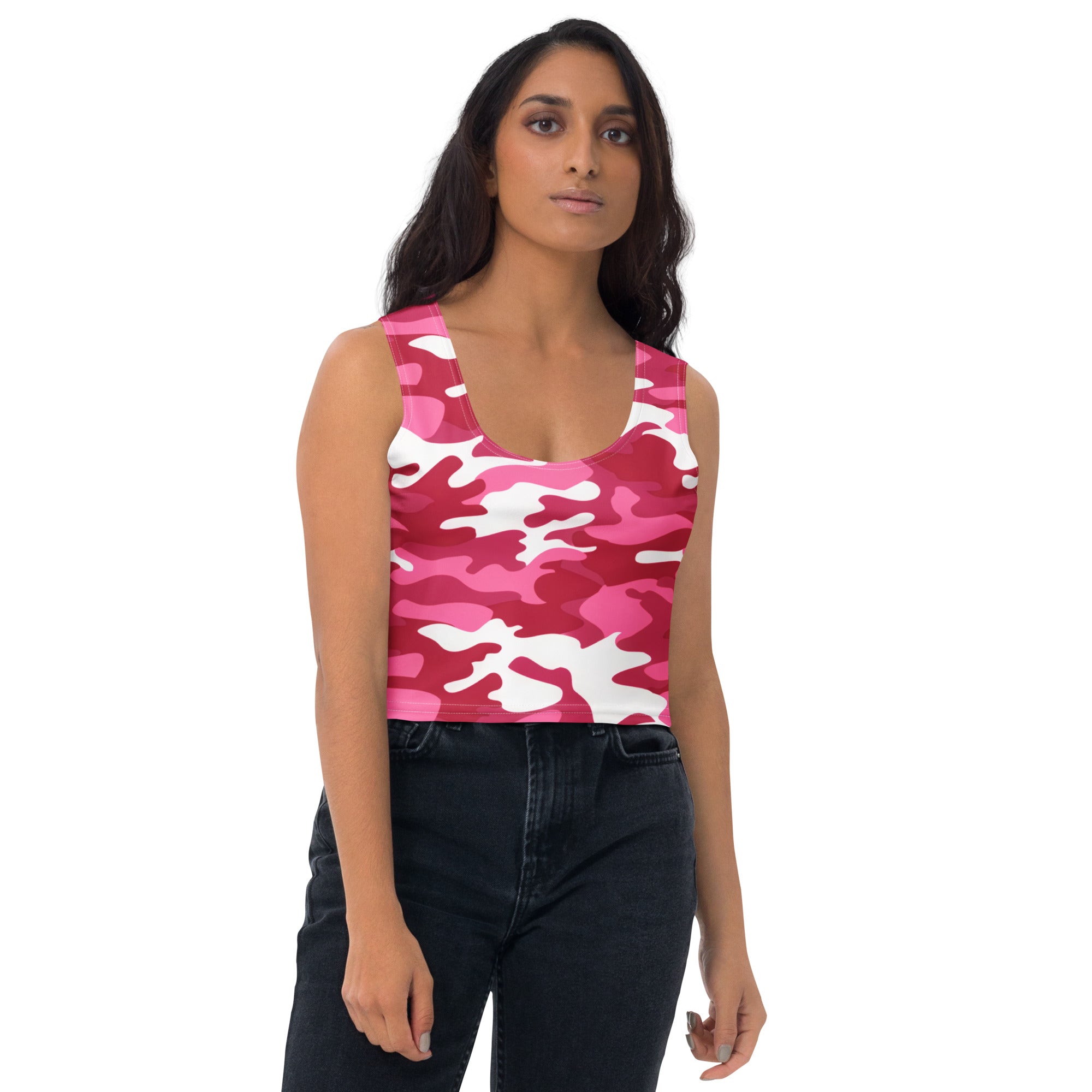 Women's Bright Pink Camouflage Buttery Soft Crop Top- Quick-Drying UPF 50+ Stretch Top