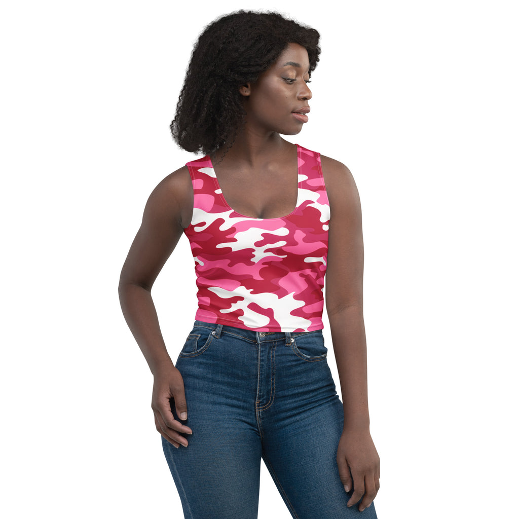 Women's Bright Pink Camouflage Buttery Soft Crop Top- Quick-Drying UPF 50+ Stretch Top